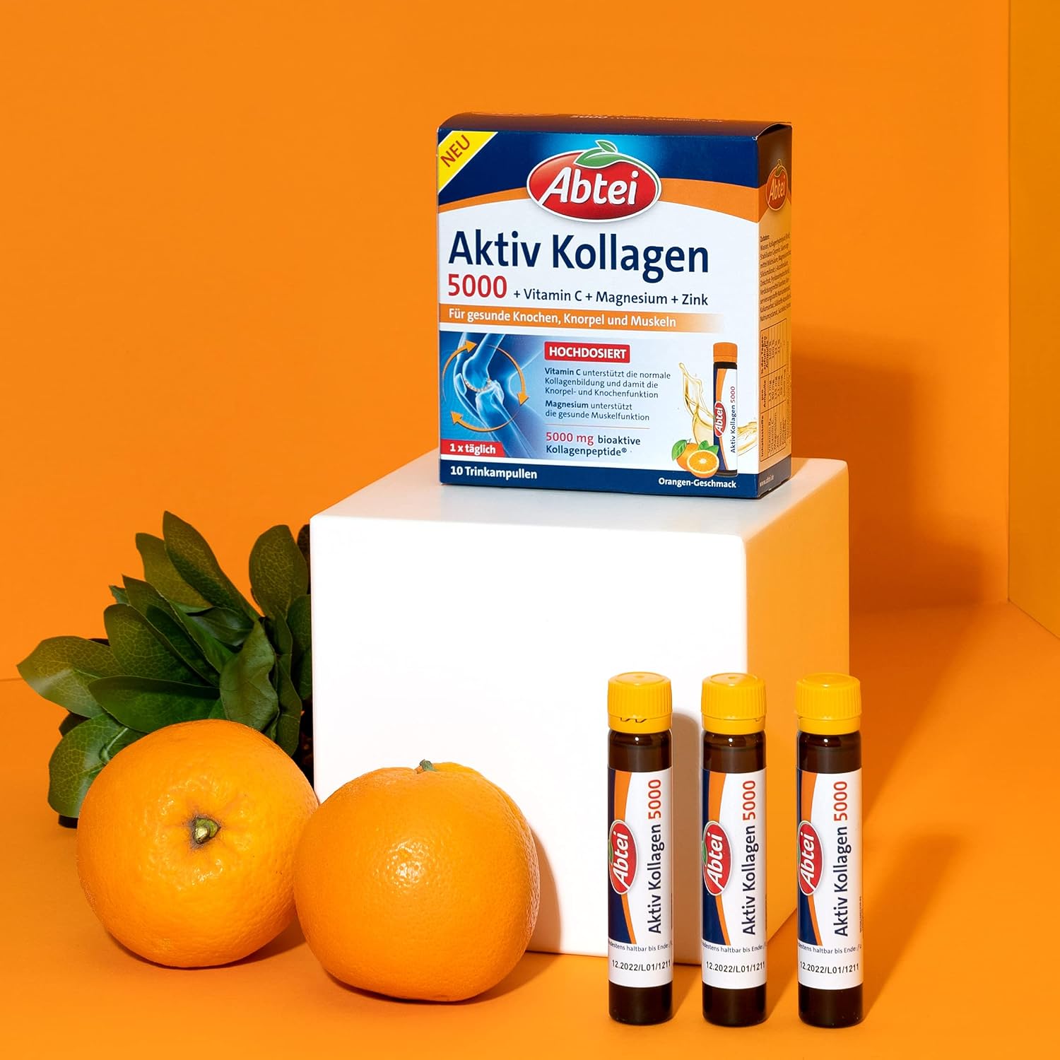 Detalle de Abtei Aktiv Kollagen 5000 Trinkampullen mit Vitamin C, Magnesium und Zink (laborgeprüft, zuckerfrei) – 1×10 à 25 ml