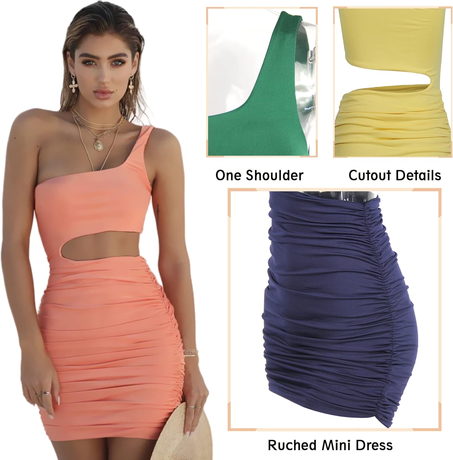Thumbnail 1 de Zesoyne women’s one-shoulder ruched cut-out bodycon mini club dress (polyester)