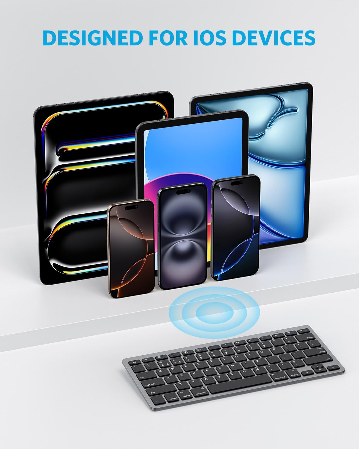 Thumbnail 1 de OMOTON Bluetooth Wireless Keyboard for iOS (UK QWERTY) – Space Grey