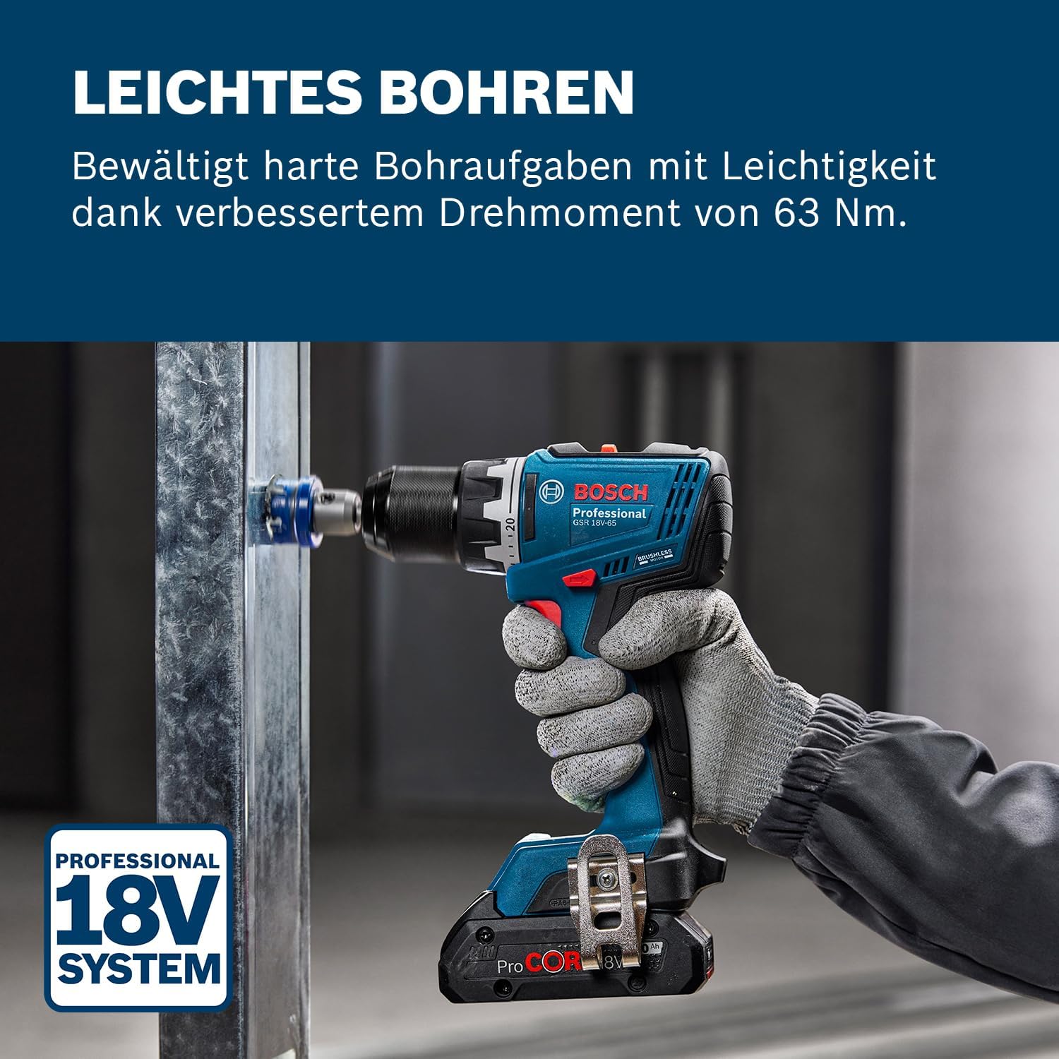 Thumbnail 1 de Bosch Professional 18V System Akku-Bohrschrauber GSR 18V-65 (bürstenlos), inkl. L-BOXX
