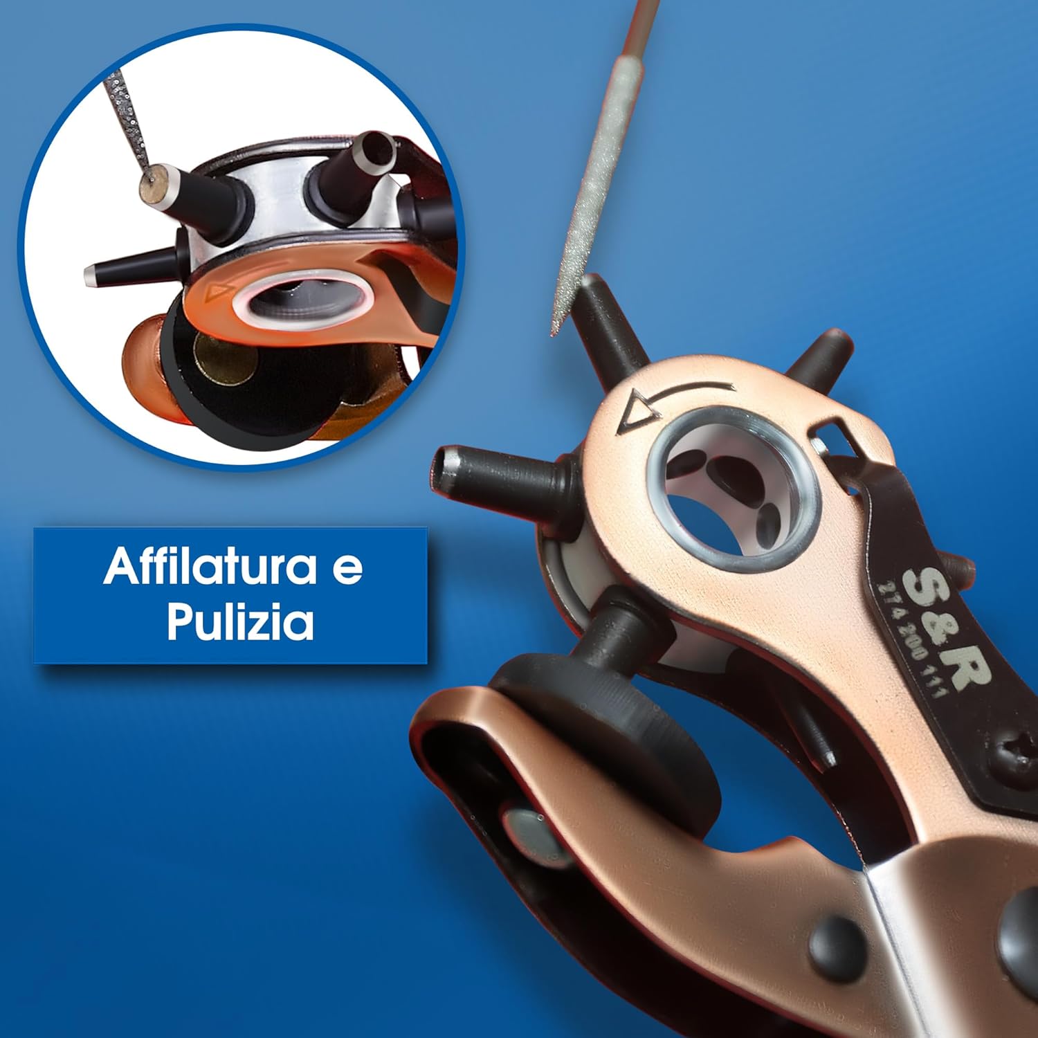 Thumbnail 5 de S&R Fustellatrice Buca Cinture: 6 Fustelle Tonde 2–4,5 mm, Pinza Professionale in Acciaio