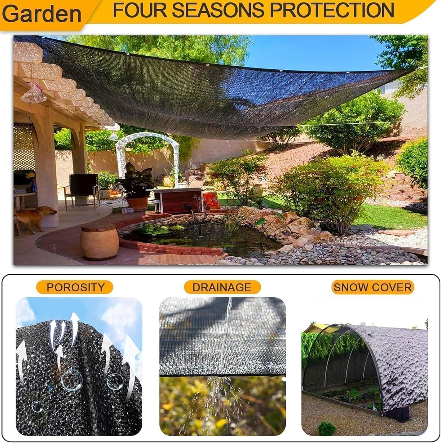 Detalle 2 de Schattierungsnetz Garten Schattennetz mit Ösen – UV-Schutz 80–95% für Balkon, Terrasse, Gewächshaus und mehr