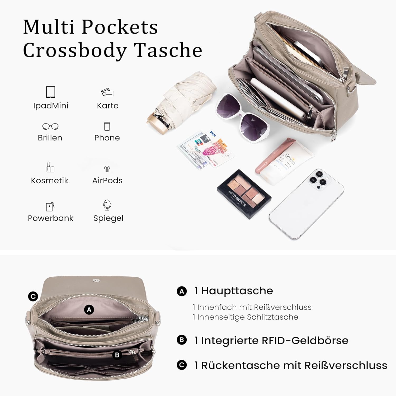 Thumbnail 2 de befen Echtleder Umhängetasche Damen Mittelgroß mit RFID-Brieftasche – Saddle Bag Crossbody