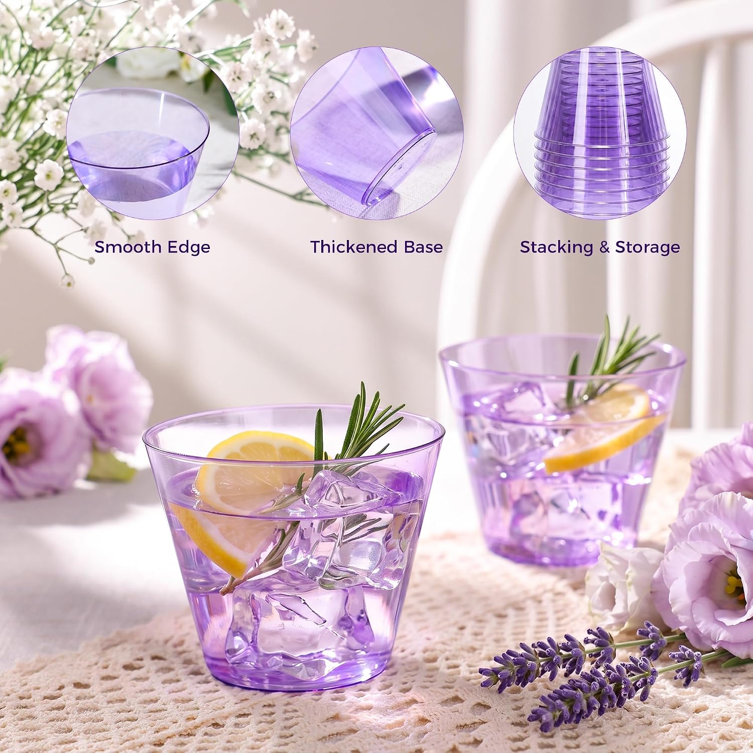 Detalle 2 de Goodluck GL-9OZ-Purple-100-CA 9 oz Purple Plastic Party Cups, 100 Pack