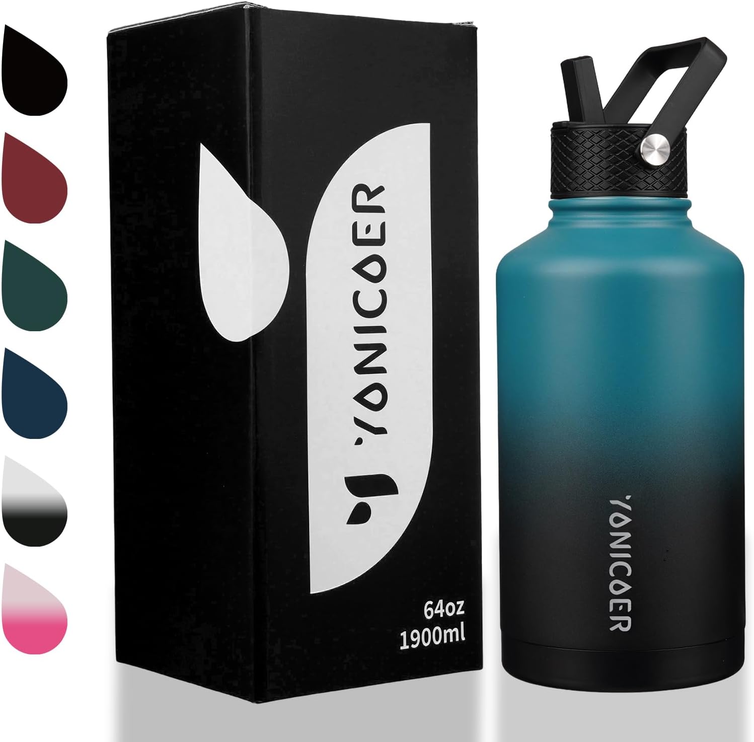 Thumbnail 6 de YONICOER Insulated Water Bottle 64oz (Triple-Wall Vacuum, Leak-Proof) with Paracord Handle & Straw Lids