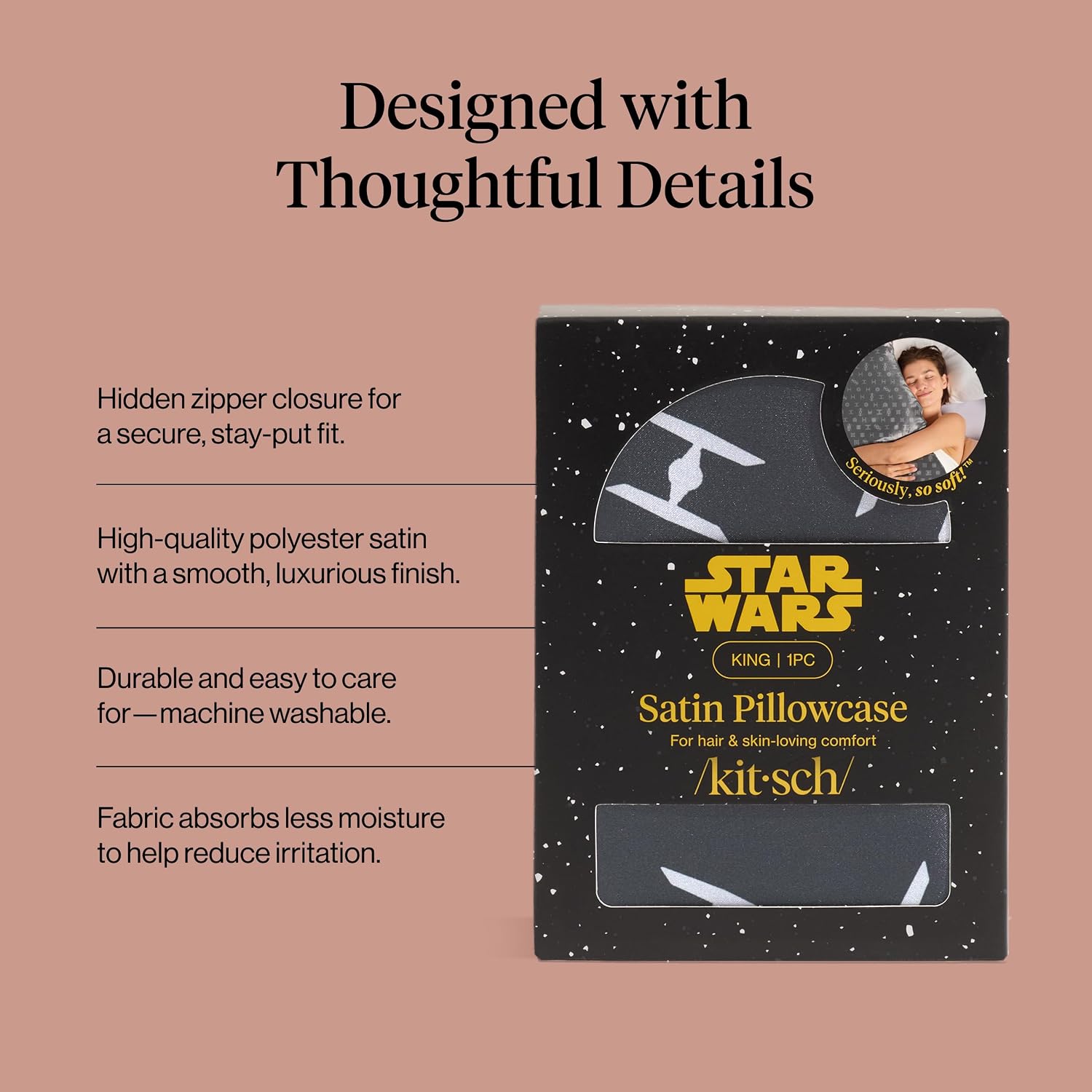 Thumbnail 2 de Kitsch x Star Wars Galactic Empire Satin Pillowcase with Zipper (King, 19x36) — Hair & Skin Care in Bed