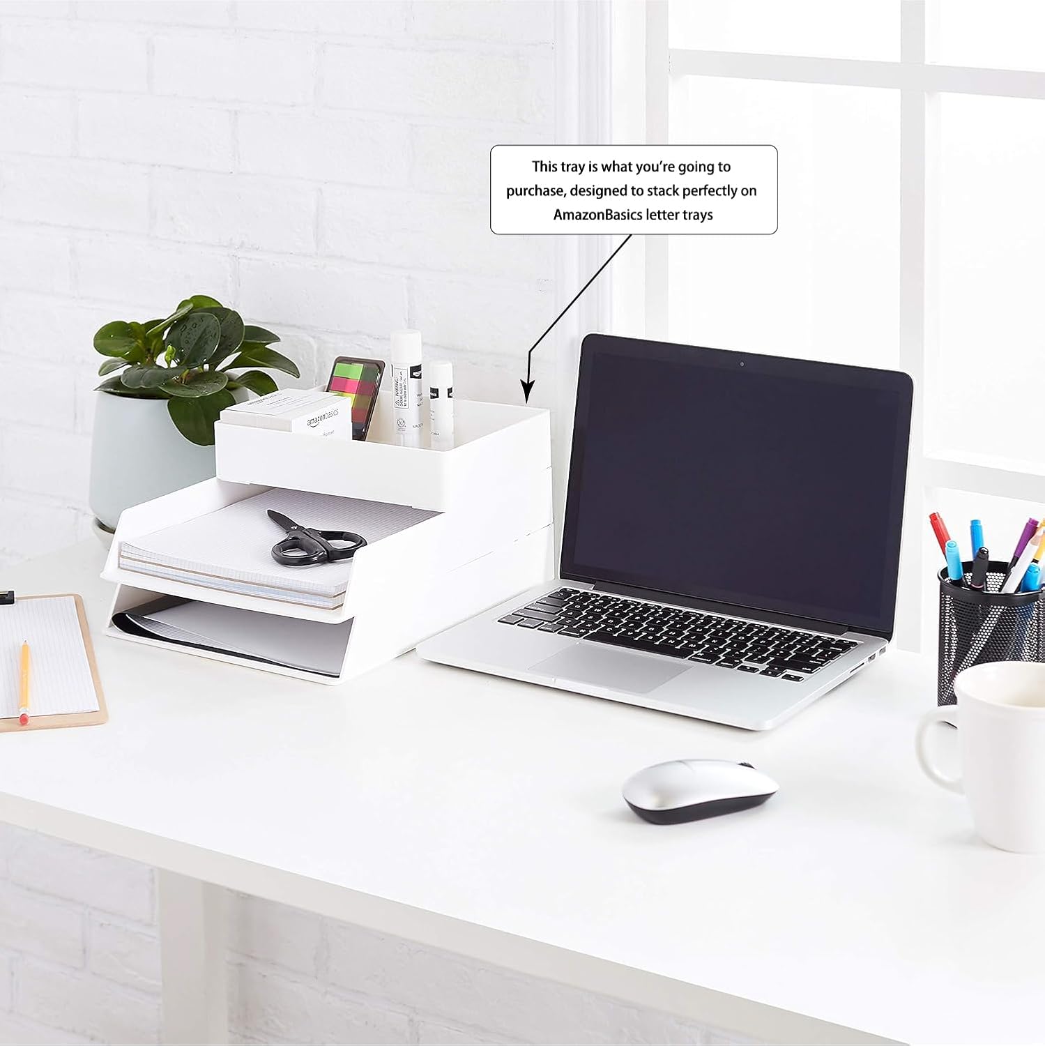 Thumbnail 1 de Amazon Basics Rectangular Plastic Desk Organizer with Storage Trays (White)