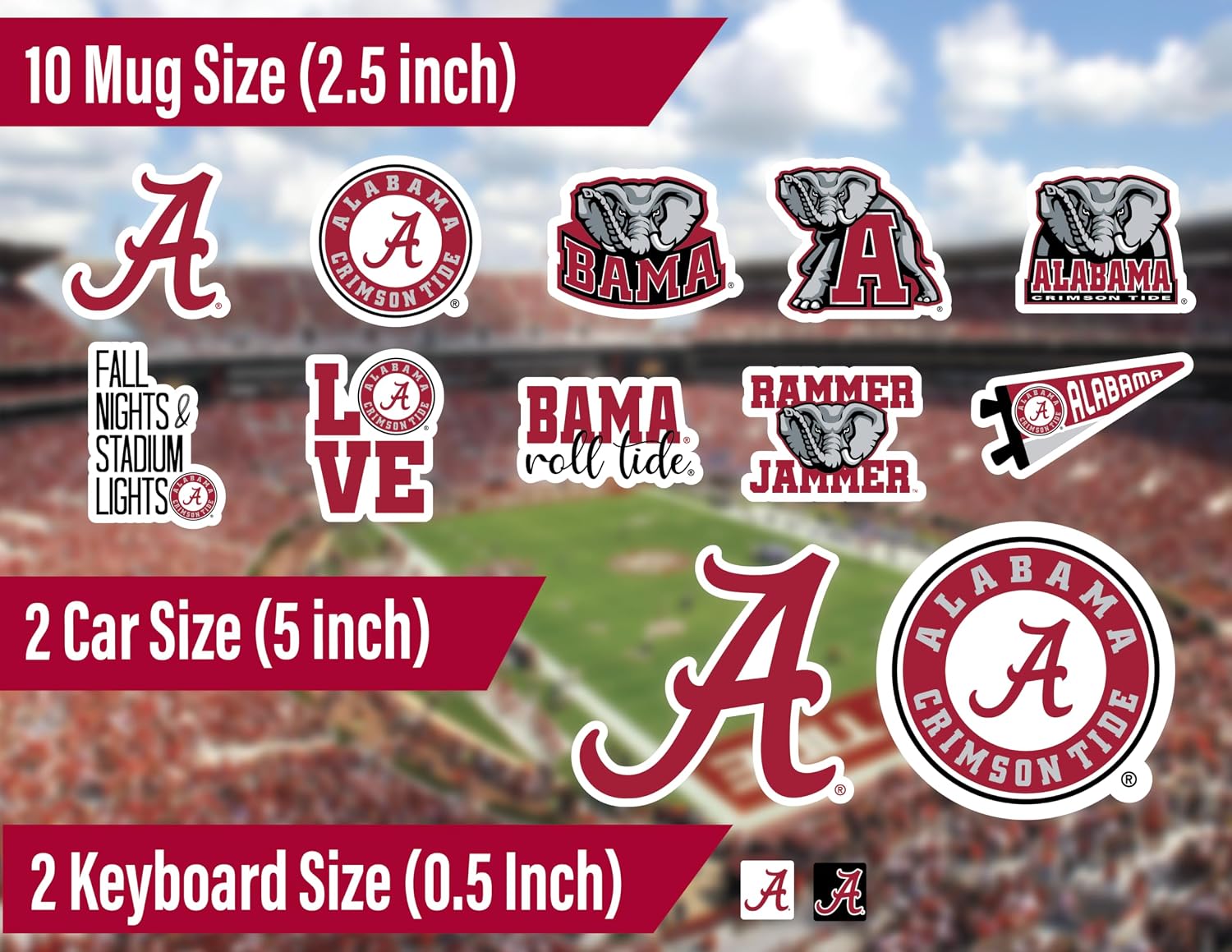 Detalle de Alabama Crimson Tide 14-Piece Stickers & Decals Set for Car & Water Bottle