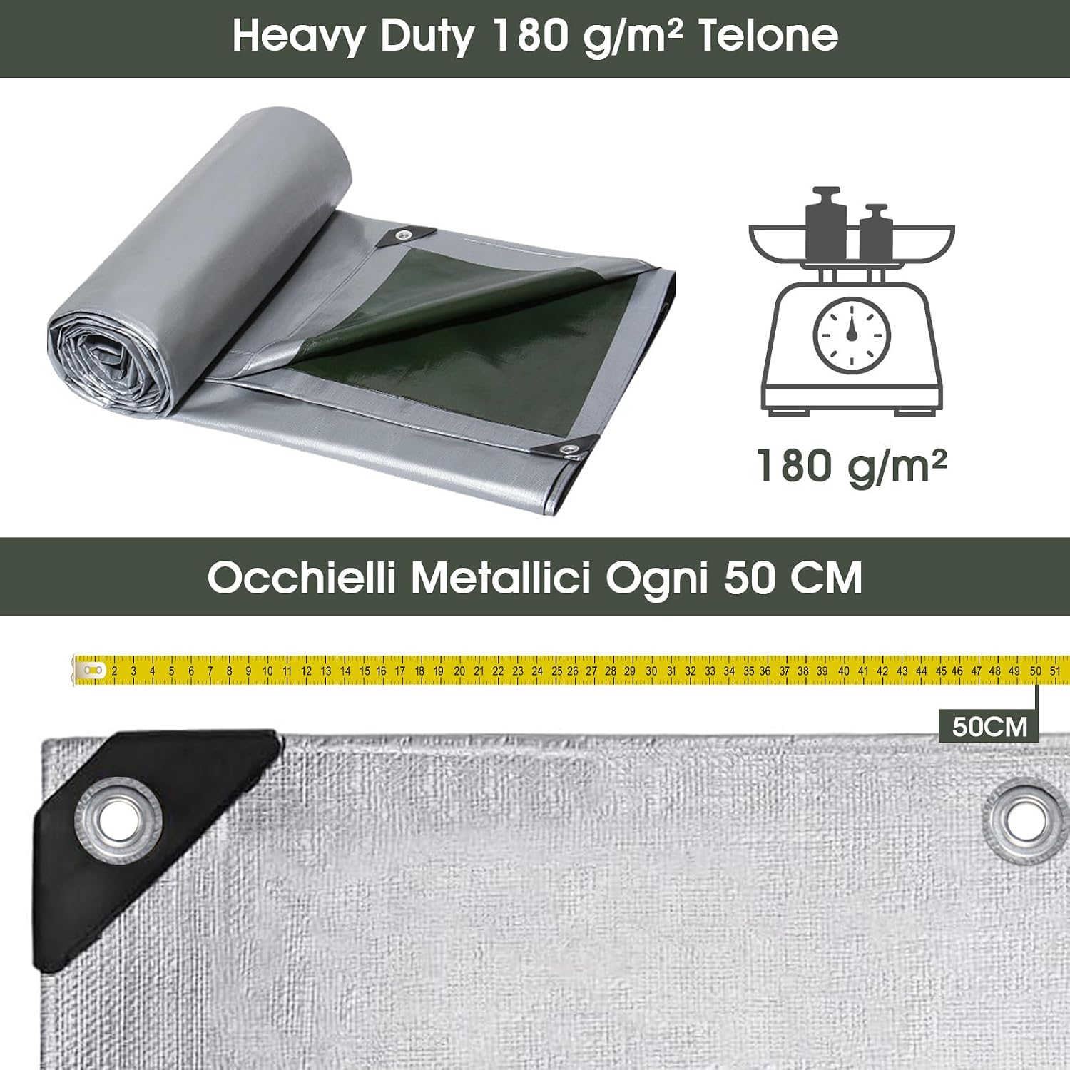 Detalle 2 de Telo Impermeabile Esterno 4x6 m 180 g/m² in PE rinforzato con occhielli