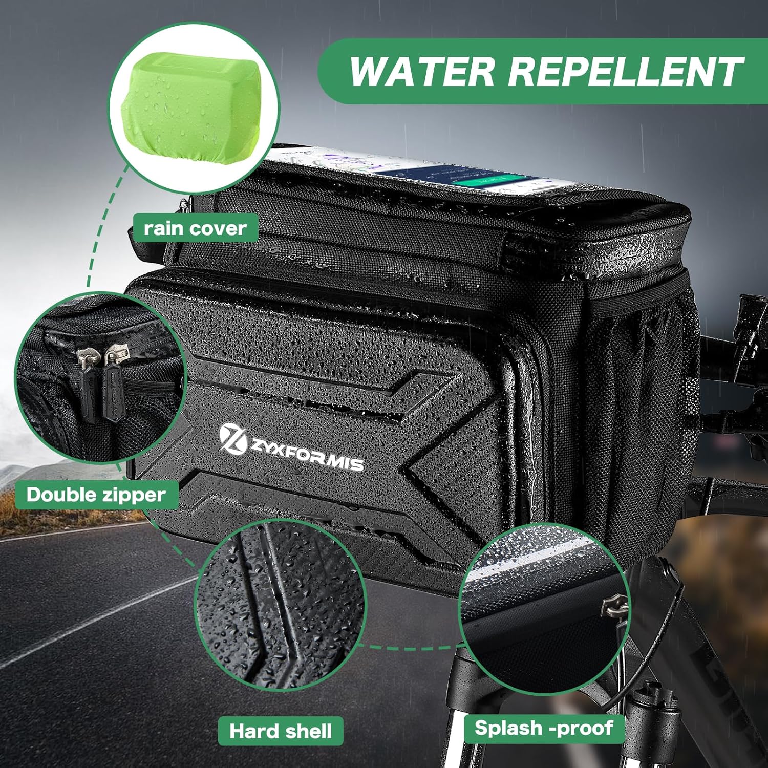 Detalle de Zyxformis Sacoche Guidon avec Adaptateur – 6L, Écran Tactile et Étanche pour Vélos et Vélos Électriques