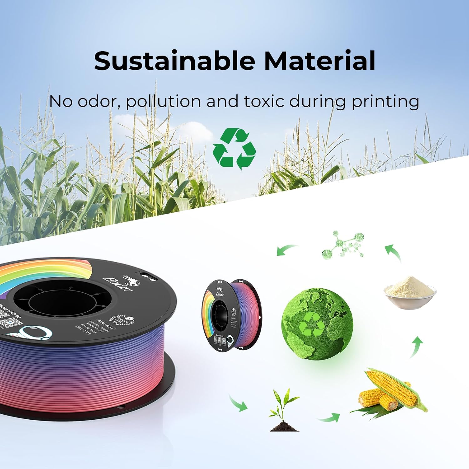 Detalle de Creality Filamento PLA 1,75 mm PLA+ per stampante 3D e penna 3D, bobina da 1 kg (multicolore), precisione ± 0,02 mm