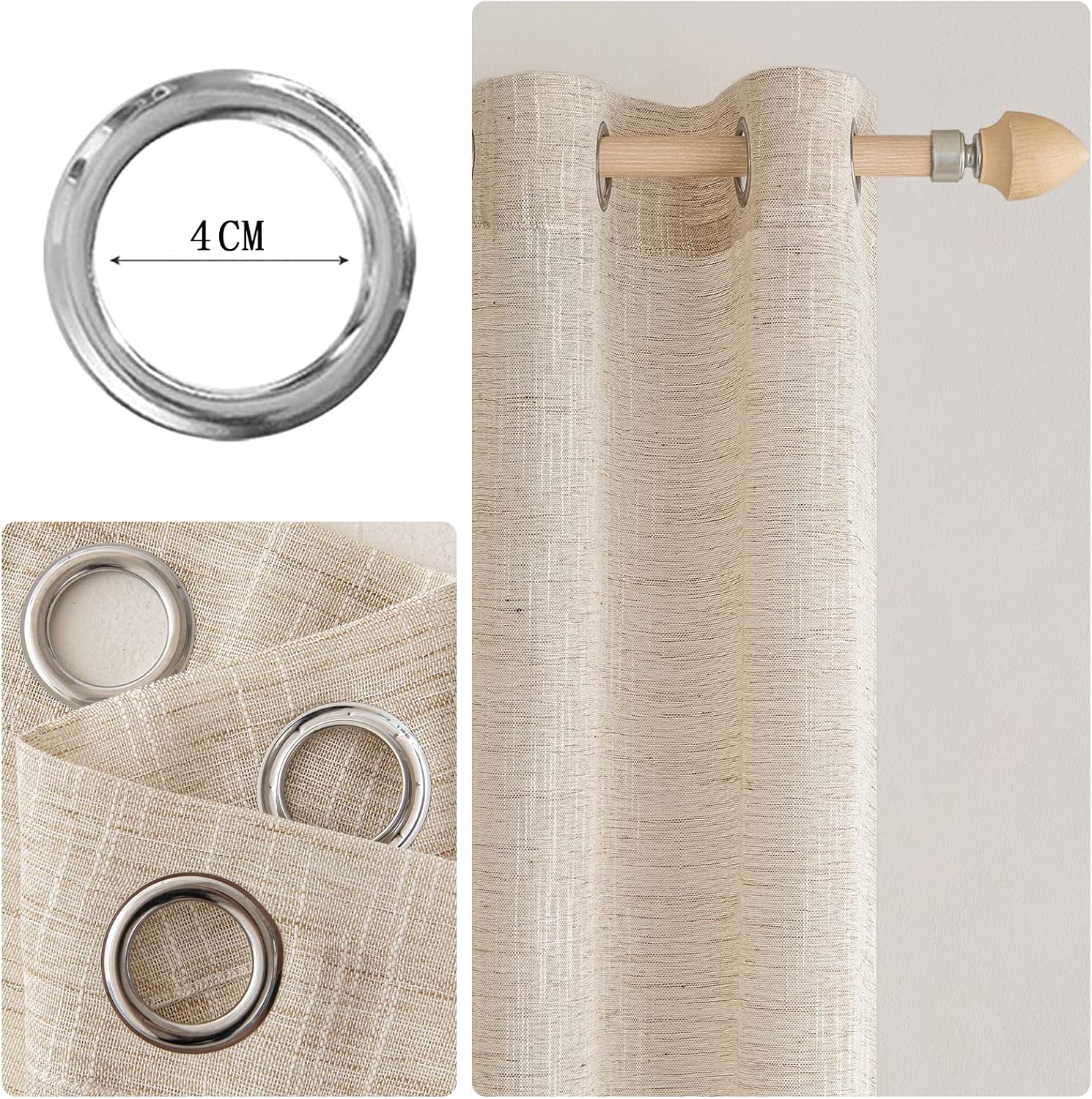 Thumbnail 3 de MIULEE Vorhang Gardinen Leinenoptik mit Ösen – 2er Set 140x137 cm, Natur
