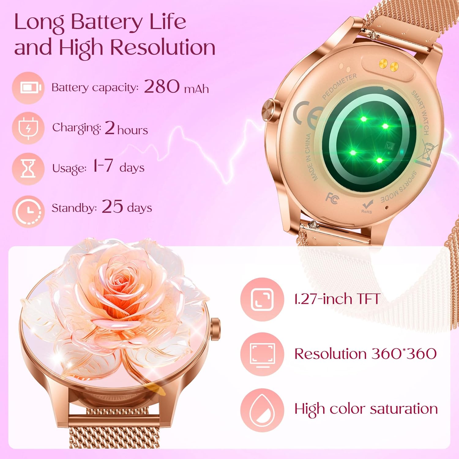 Detalle de Smartwatch Reloj Inteligente Mujer 1.27" TFT