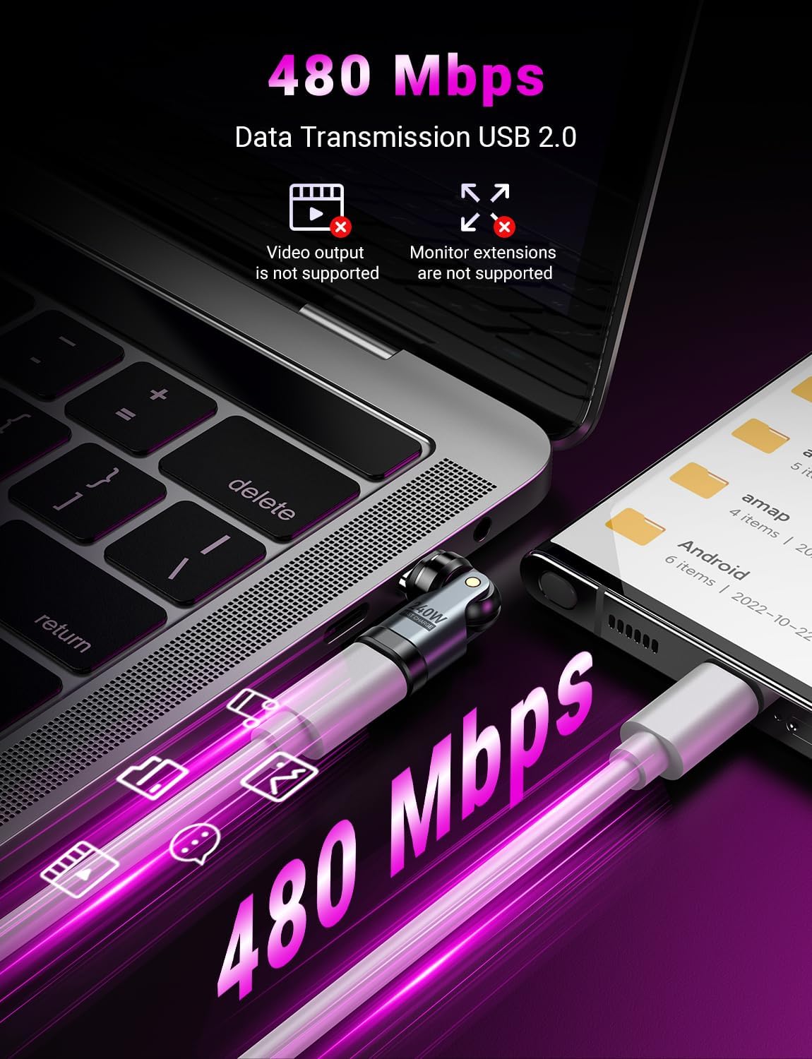 Detalle 2 de VAFOTON 240W USB‑C Magnet Adapter – 2er Set, 9‑Pin Magnetischer Adapter mit 540° Drehung
