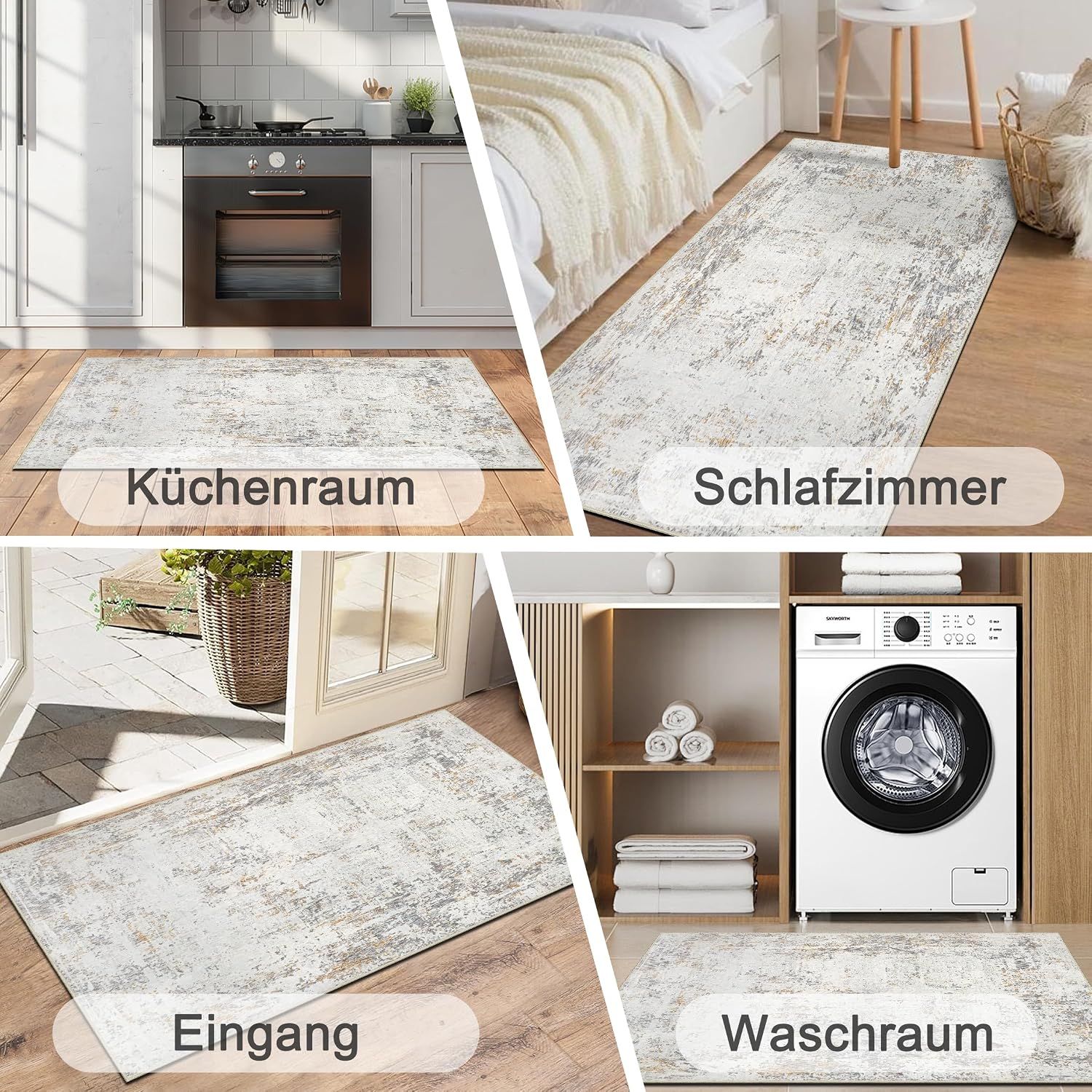 Thumbnail 6 de Capslpad Abstract Rug Runner, 80 x 150 cm, Beige, Washable and Non-Slip