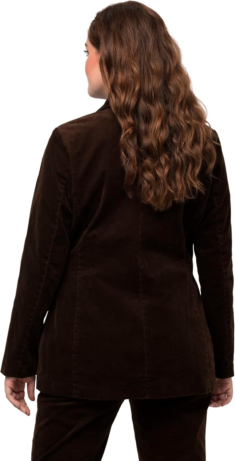 Detalle de Ulla Popken Femme Grandes Tailles Blazer en Velours côtelé – Coupe cintrée, col à revers et fermeture boutonée (821533)