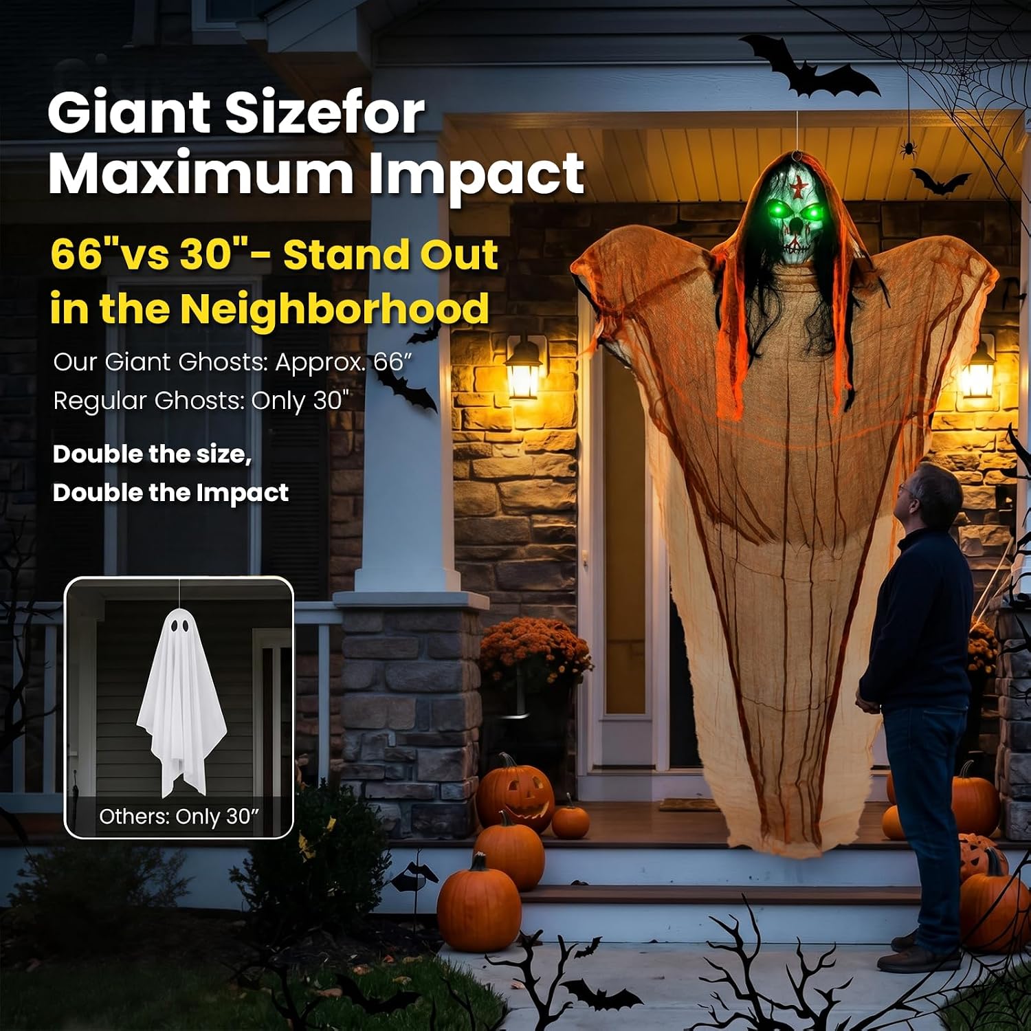 Detalle de BCLGSHINE BCL267001 3-Pack Lighted Hanging Skeleton Ghosts, Red & Green Eyes