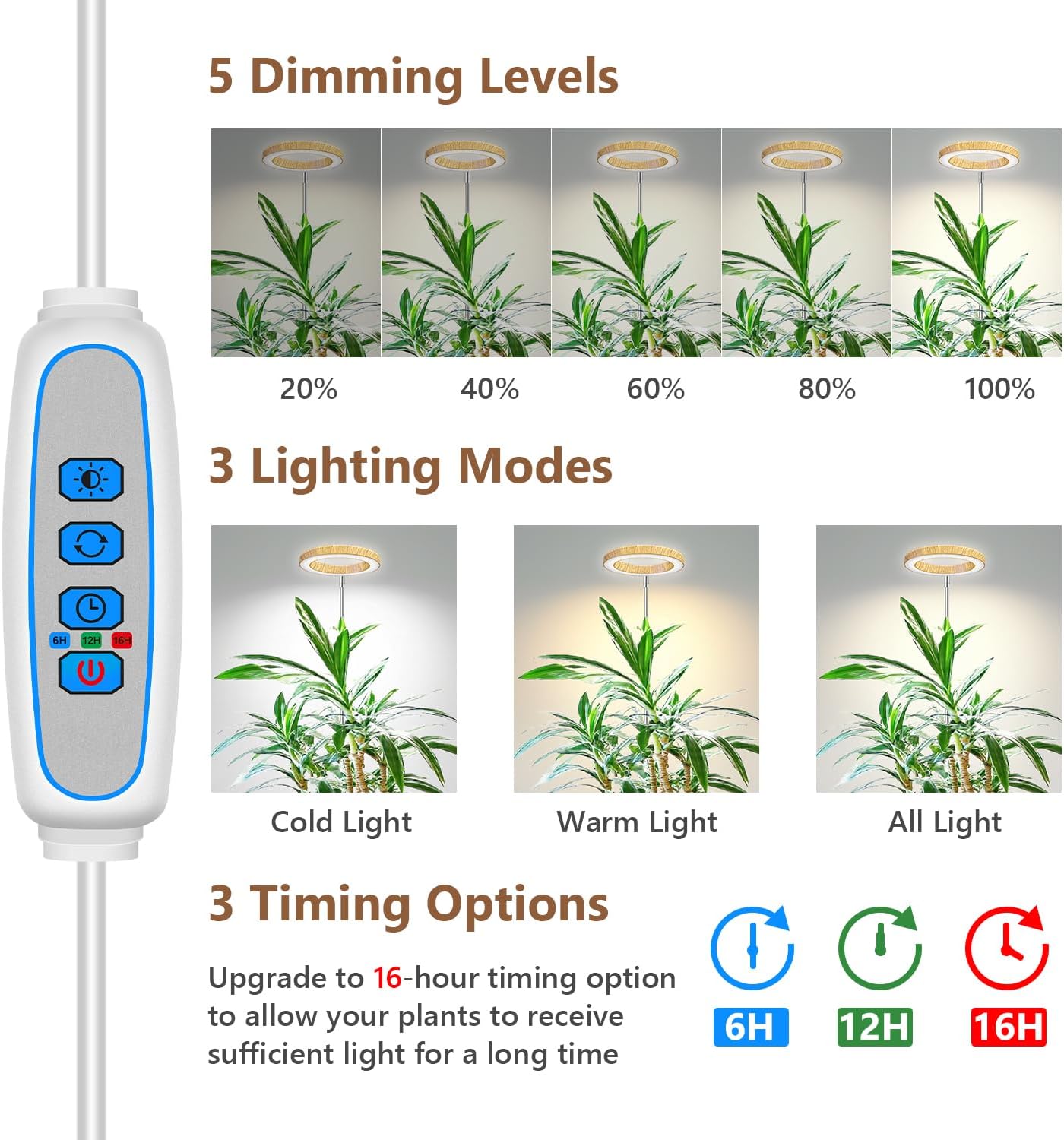 Detalle 1 de Aokrean 6.3in Grow Light, Full-Spectrum LED with Adjustable Height and Timer