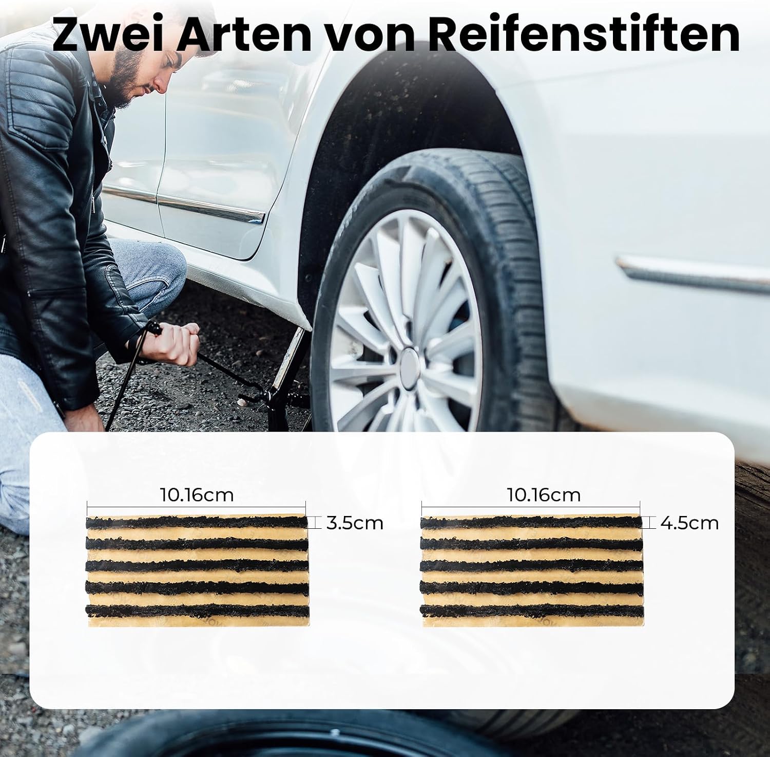 Detalle de ETENWOLF Reifenreparaturset – Tragbares, universell einsetzbares Flickwerkzeug mit Gummistopfen (Zwei Stopfen-Größen)