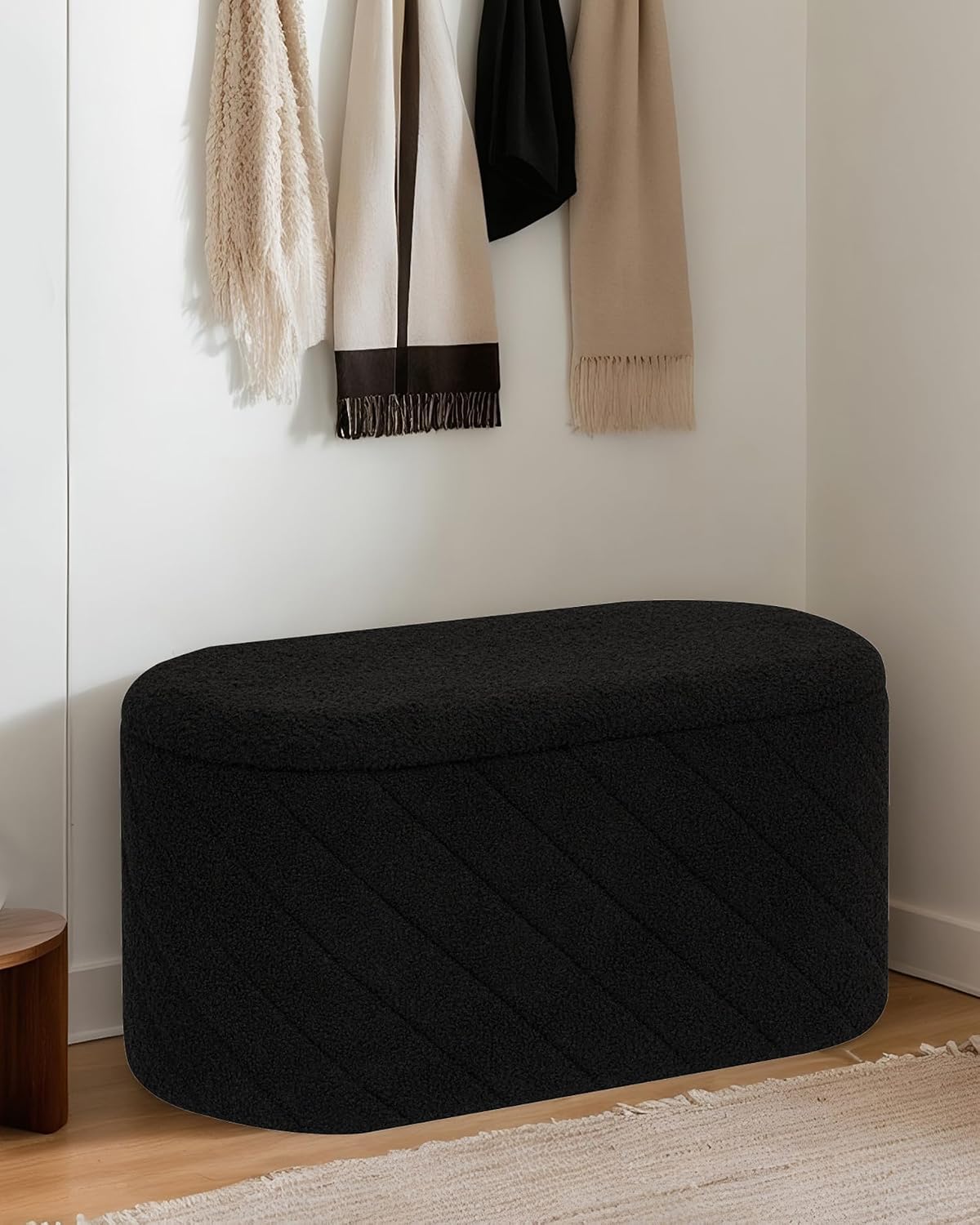 Thumbnail 6 de Bonlife Oval Ottoman with Storage Bench (Boucle) – Black, 76x38x38cm
