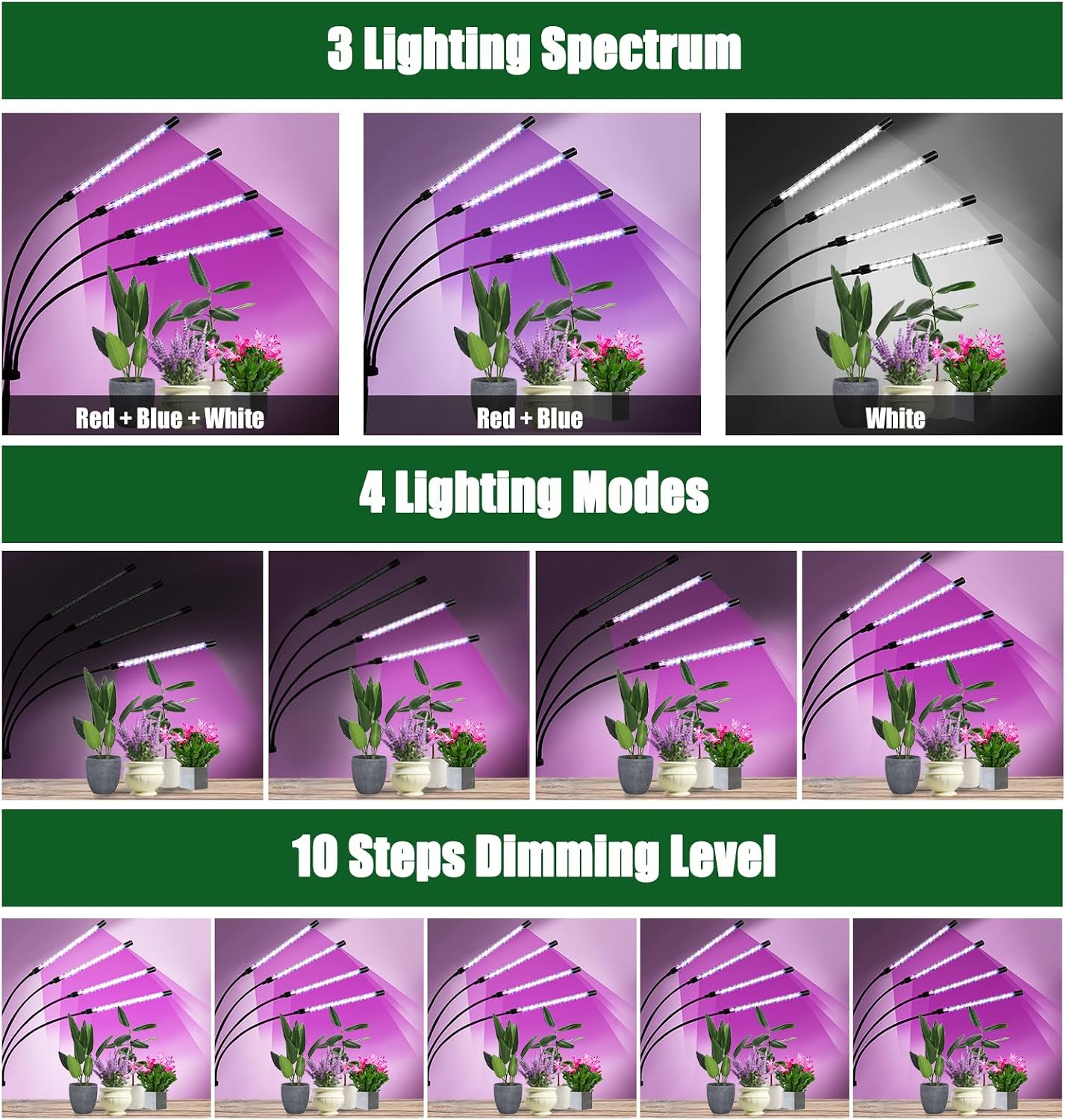 Detalle de Railee Pflanzenlampe 120 LEDs Vollspektrum 🌱