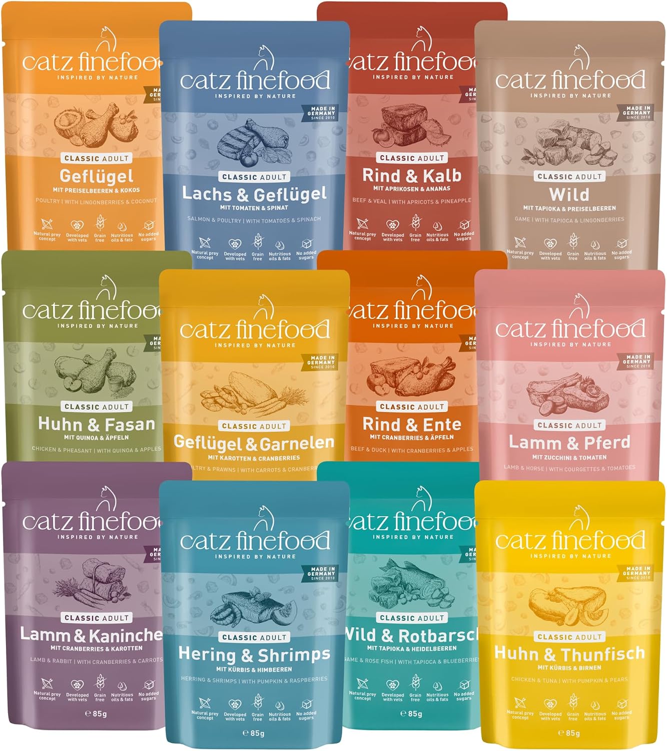 Detalle de catz finefood Classic Collection Mix-Paket Nassfutter für Katzen – ohne Getreide, ohne Zucker, hoher Fleischanteil