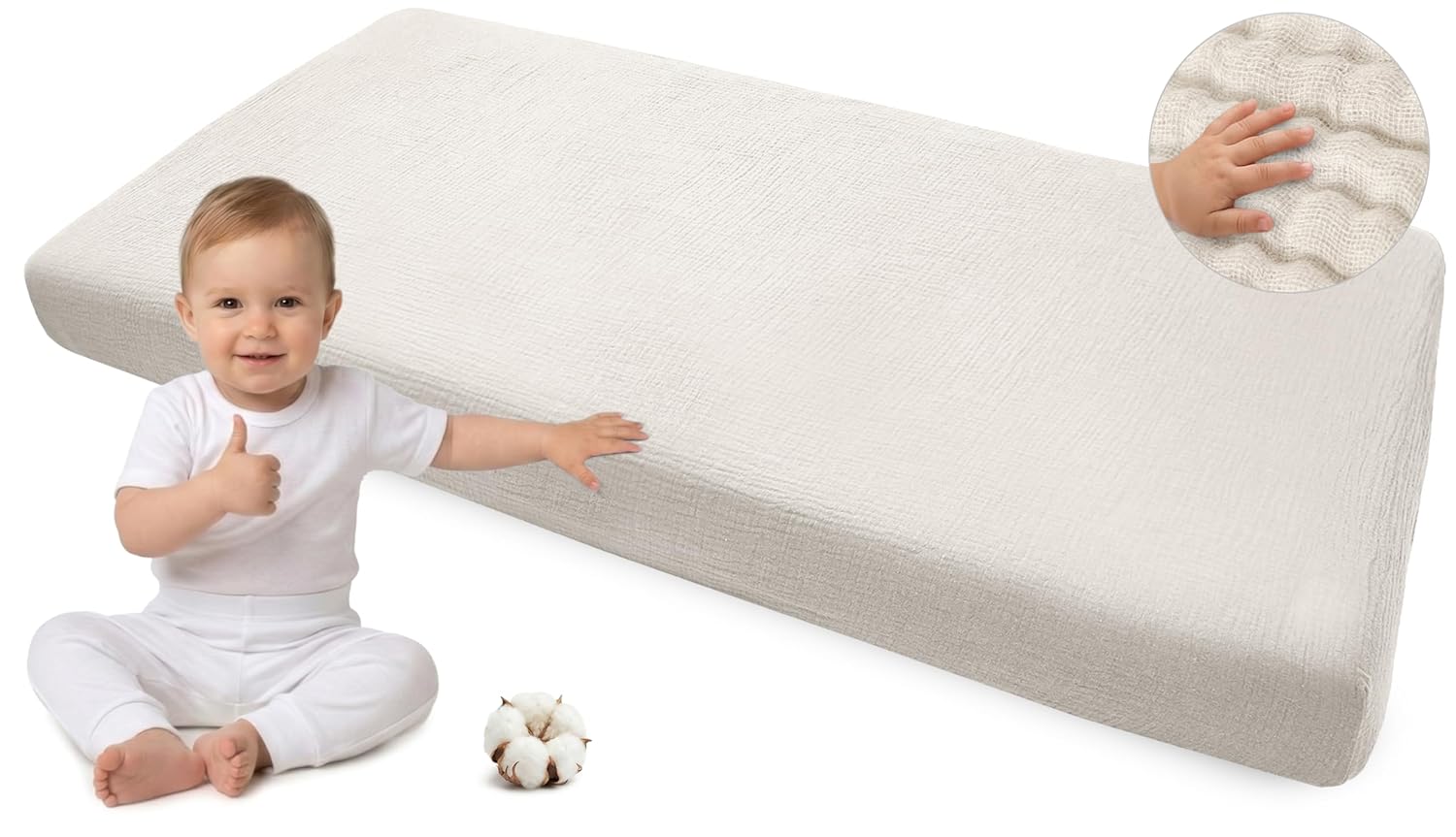 Detalle de Medi Partners Spannbettlaken Musselin 60x120 – 100% Baumwolle, atmungsaktiv und passgenau