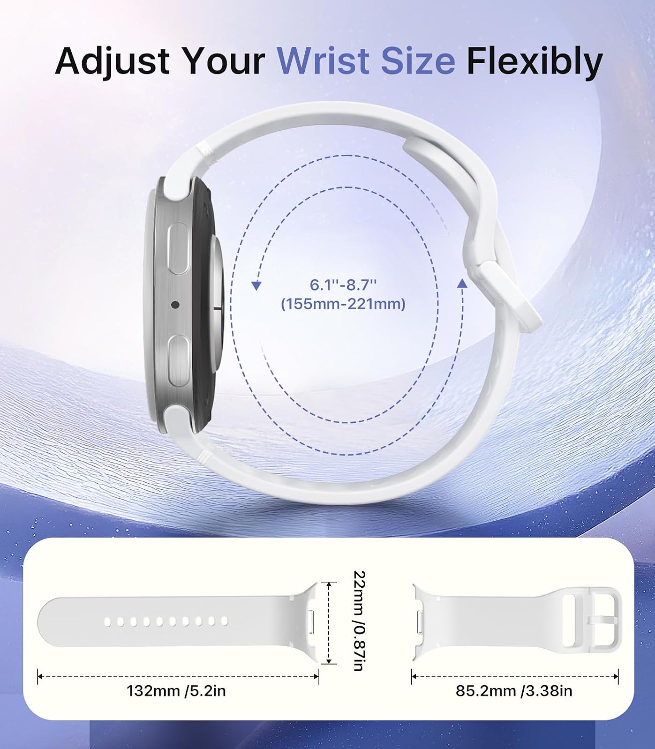 Detalle 2 de TiMOVO 6-Pack Sport Bands for Samsung Galaxy Watch 8 (40mm/44mm) & 8 Classic (46mm) – Soft Silicone Replacement Straps