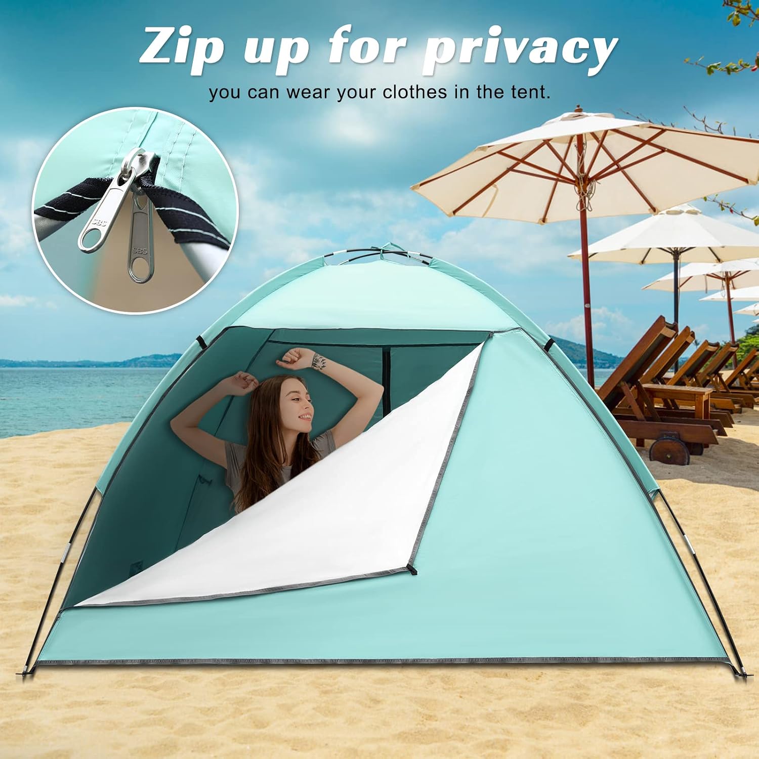 Thumbnail 2 de Beach Tent 3-4 Person Portable UV Shielding Beach Camping Tent with Extended Porch