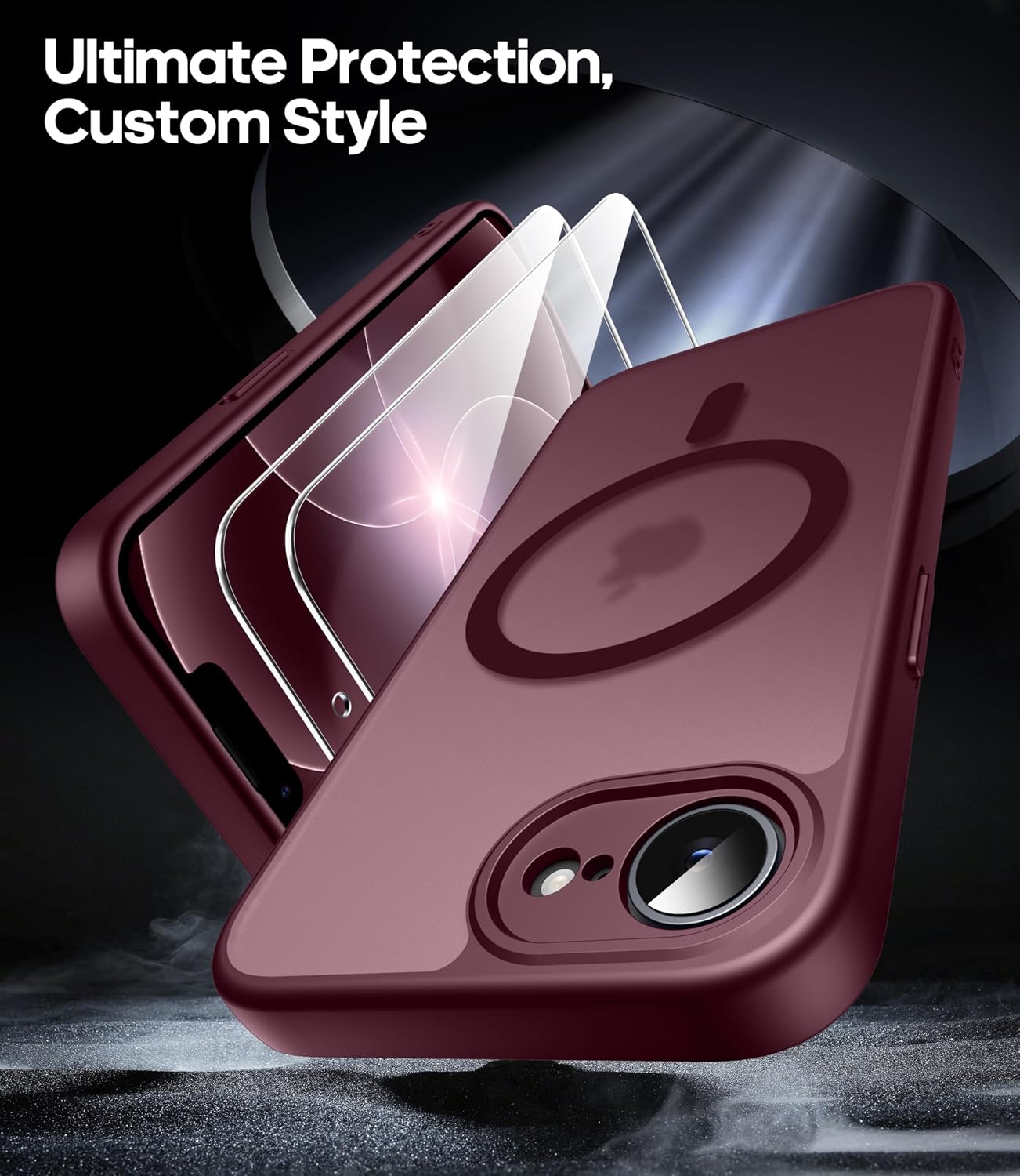 Detalle de Qasyfanc Magnetic Case for iPhone 17e / 16e with 2 Tempered Glass Protectors – Wine Red