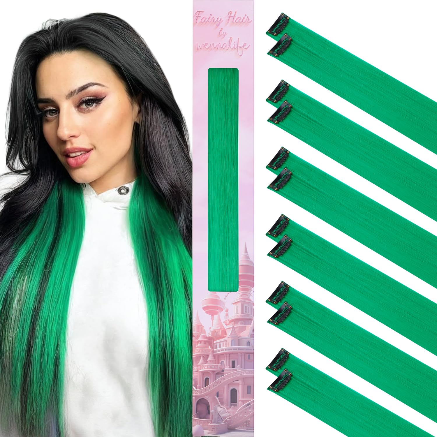 Thumbnail 6 de WENNALIFE WESCP#SkyBlue 12-Piece Sky Blue Clip-In Hair Extensions, 22-Inch Synthetic