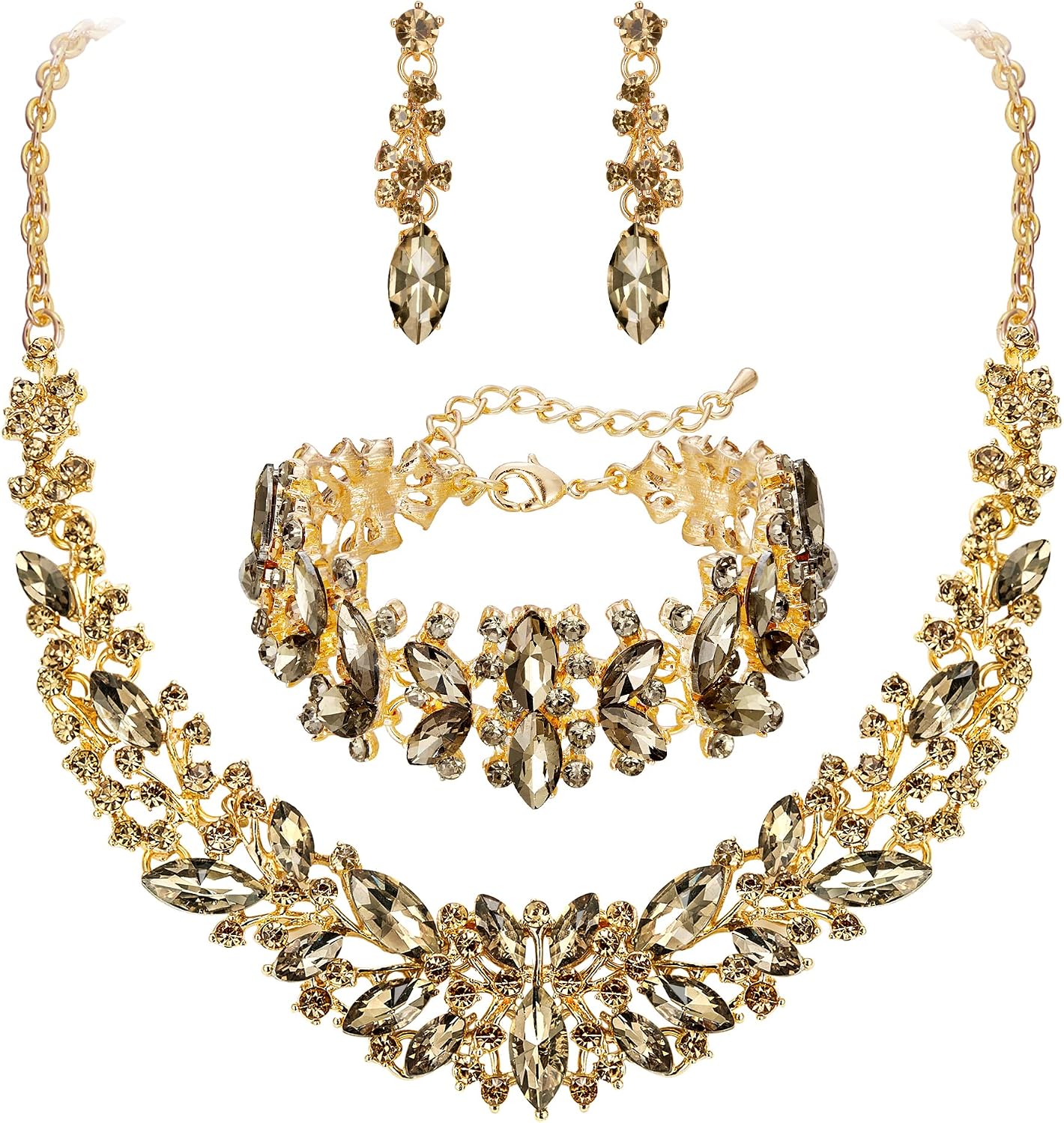 Detalle de Clearine Parure de bijoux femme : collier, boucles d’oreilles et bracelet en cristal transparent argenté