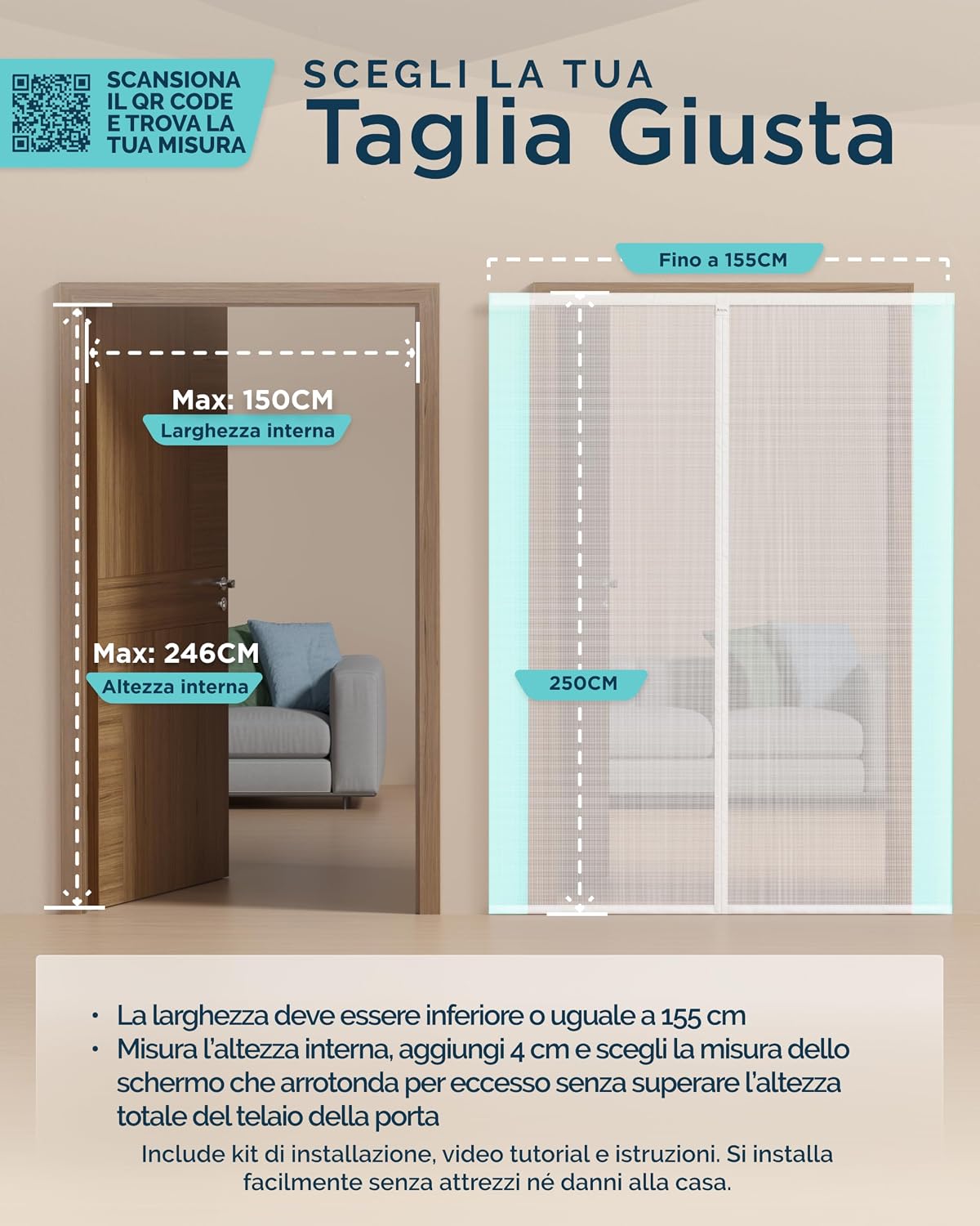 Detalle de ARCOL Zanzariera Magnetica per Porta - Zanzariera Porta Finestra Larghezza Regolabile (155x250 cm) - Bianco