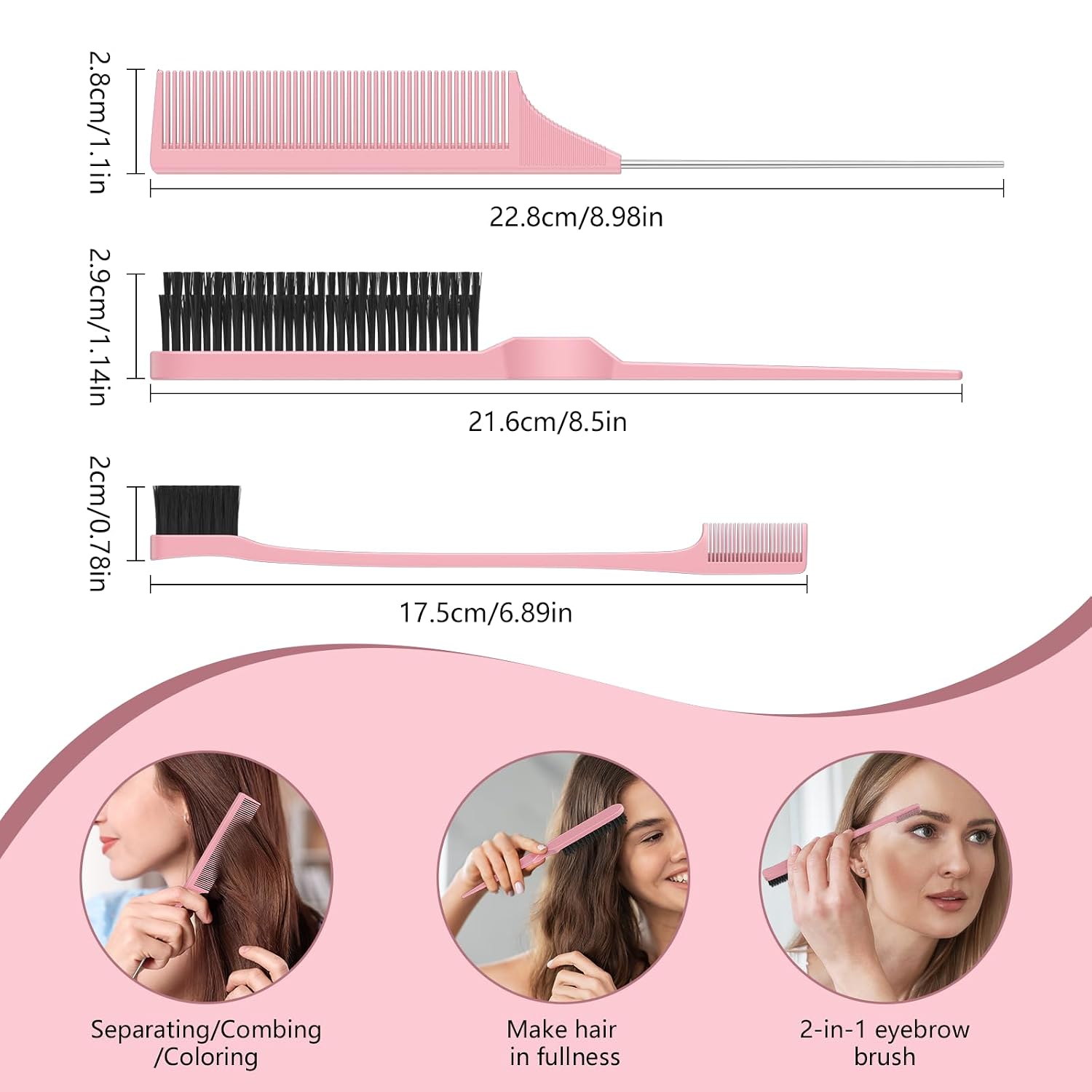 Detalle de HEZ Curl Defining Brush Set (Pink) for Combing and Shaping Curls, Slick Backs & More