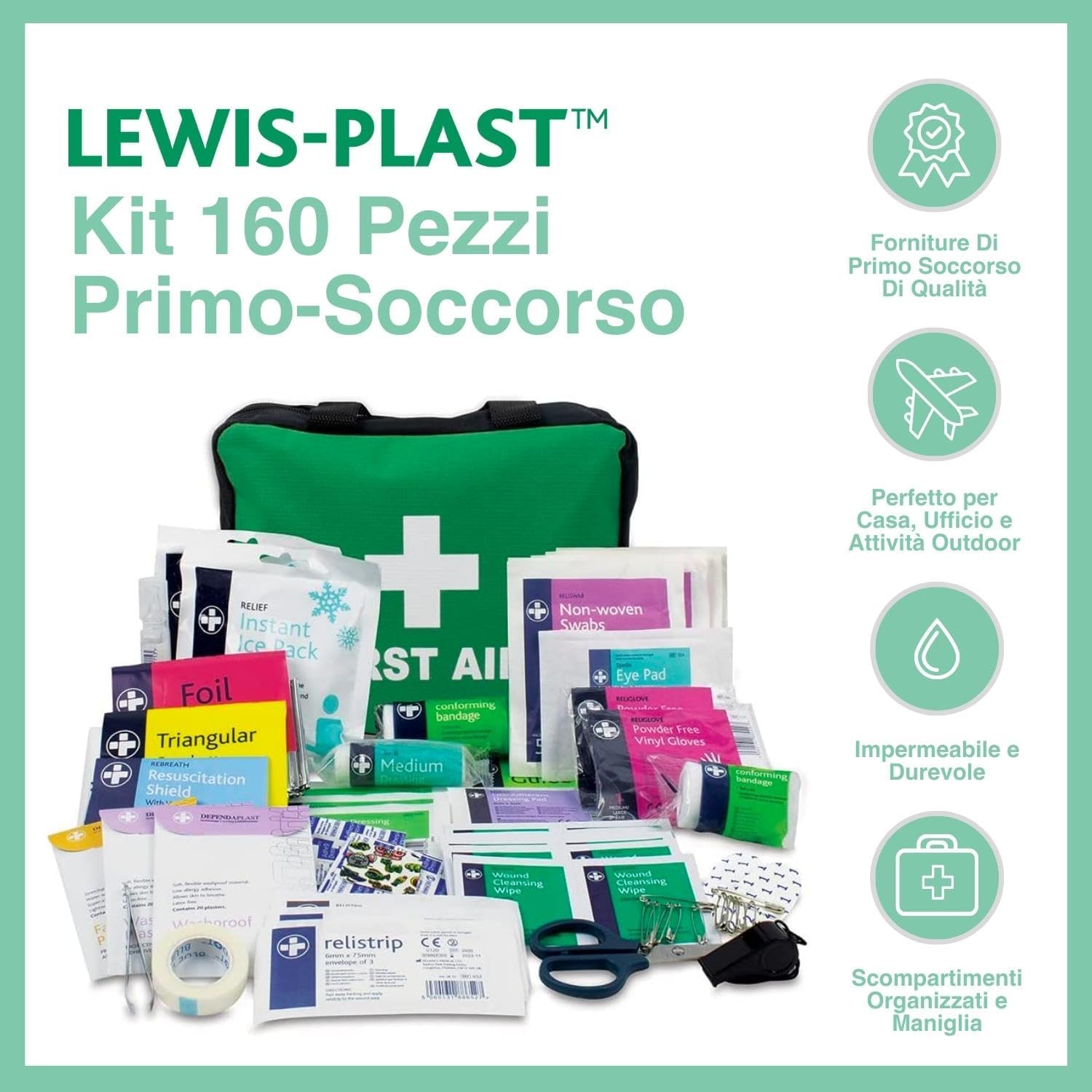Detalle de LEWIS-PLAST Kit di pronto soccorso premium da 90 pezzi per auto, casa, lavoro e vacanza