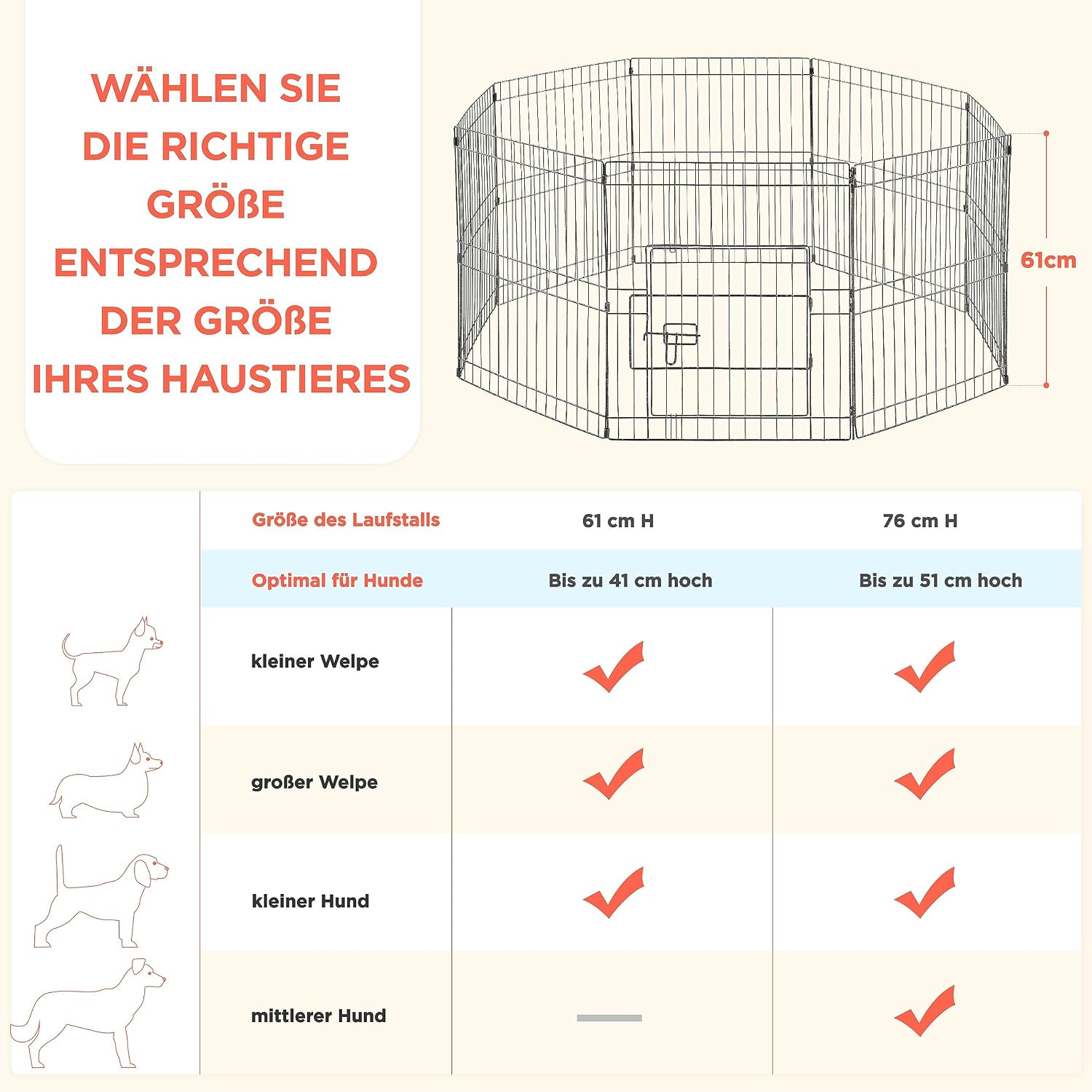 Thumbnail 5 de Yaheetech Welpenlaufstall 61 cm, 8-teilig