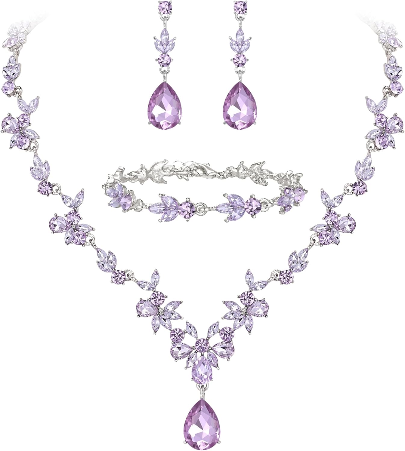 Thumbnail 5 de Parure bijoux de mariage Clearine : collier Y, bracelet tennis et boucles pendantes en cristal bleu