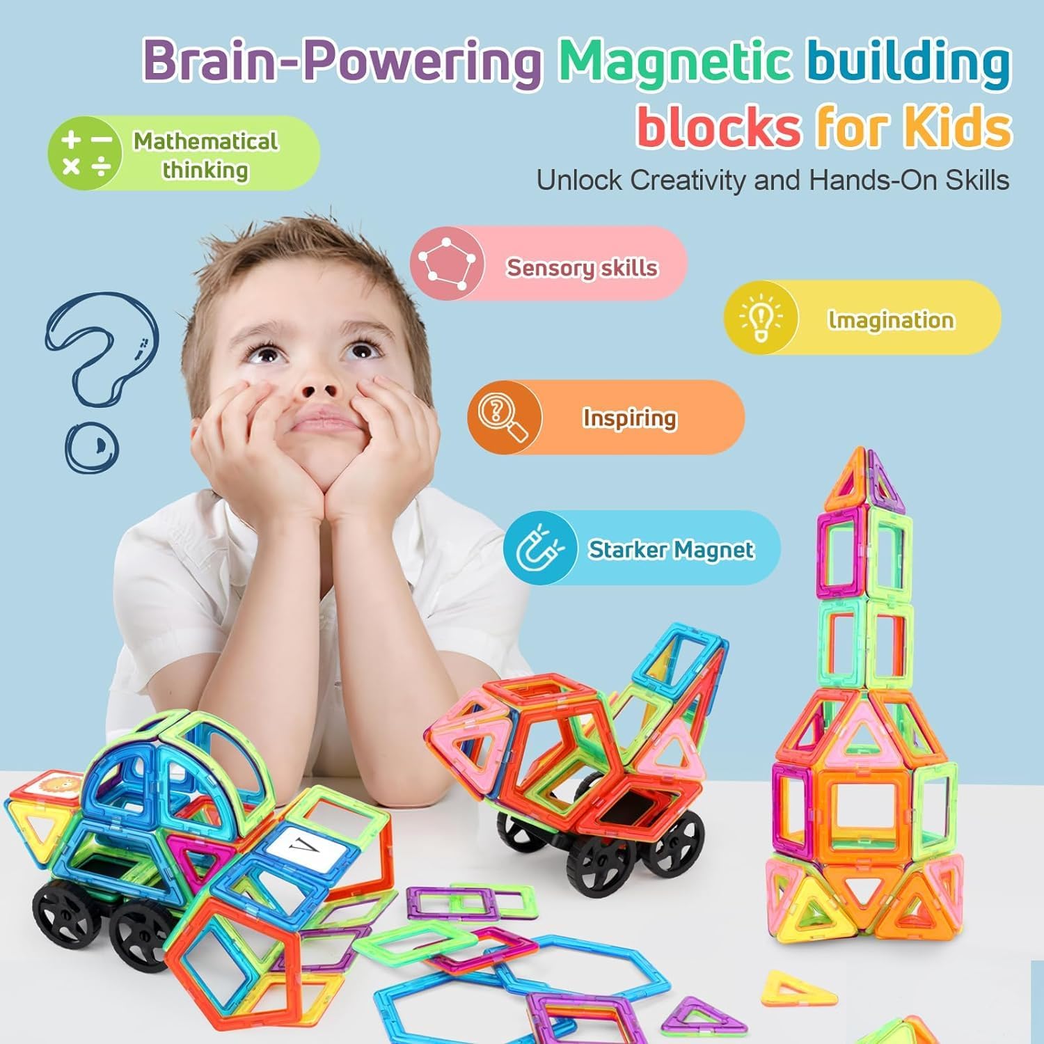Detalle 2 de mysoler Magnetische Bausteine – 123-teiliges Magnetspielzeug für Kinder ab 2 Jahren