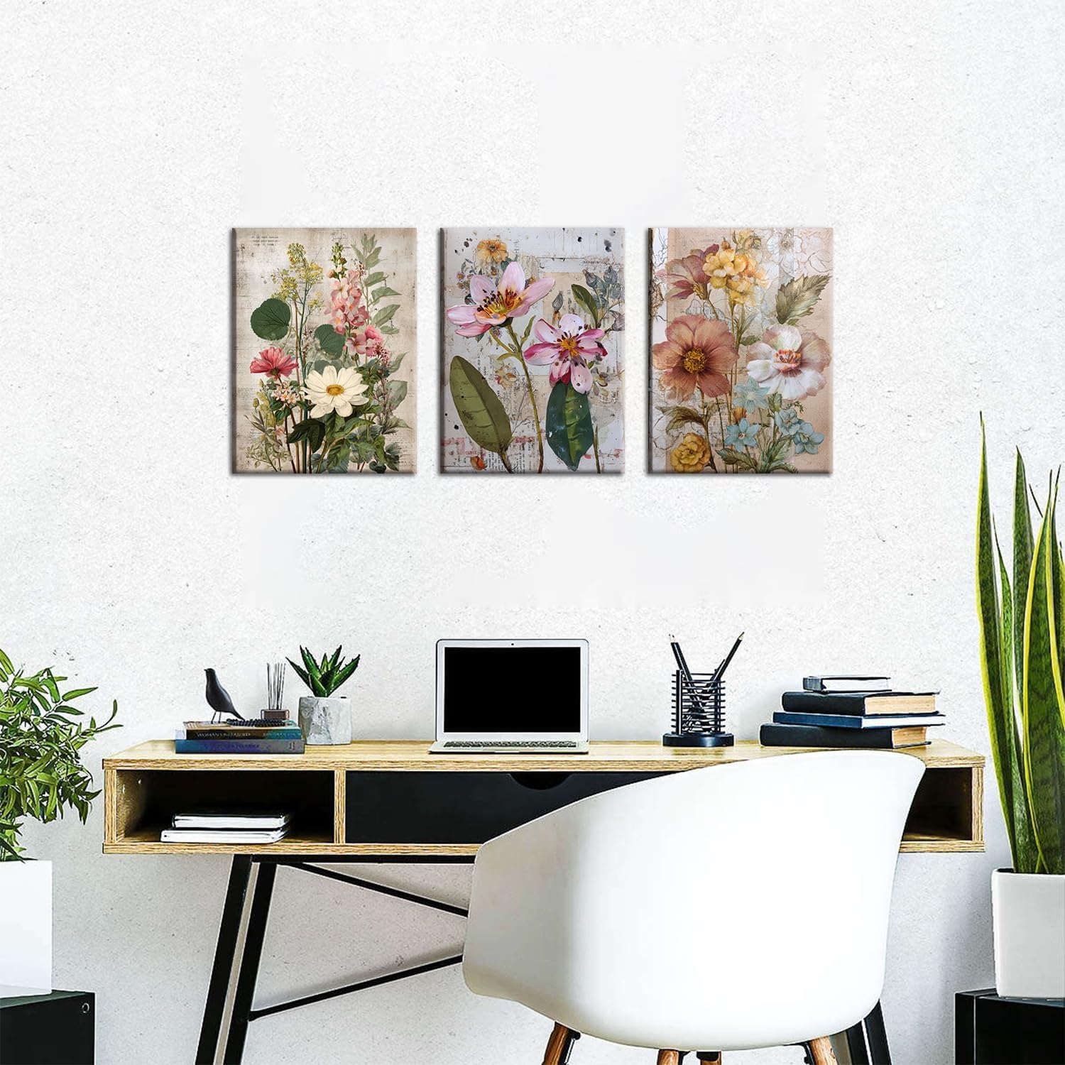Thumbnail 1 de 3 Panel Botanical Prints Wall Art – Colourful Floral Canvas Panels
