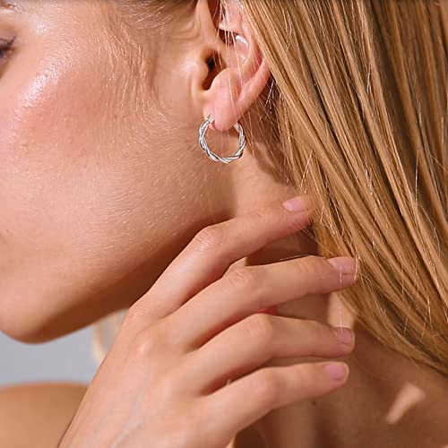 Detalle de PABBEU 5 Pairs Sterling Silver Hoop Earrings for Women - Small Sleeper Hoops