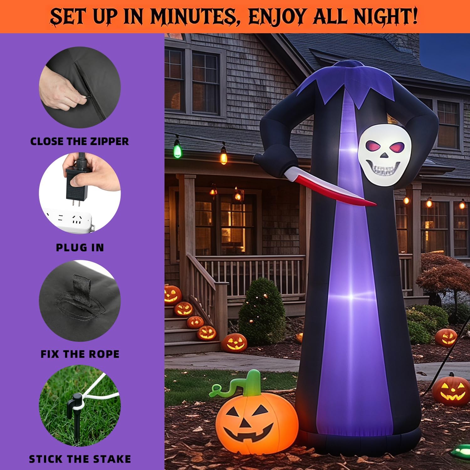Detalle de AURORAKI WK-089 10-Foot Headless Skeleton Halloween Inflatable with LED Lights