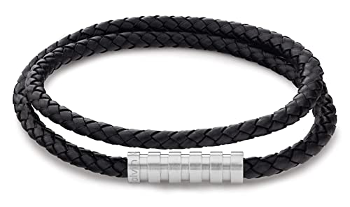 Detalle de Calvin Klein Bracelet pour Homme Collection WRAPPED & BRAIDED avec Cuir Tressé Noir – 35000093