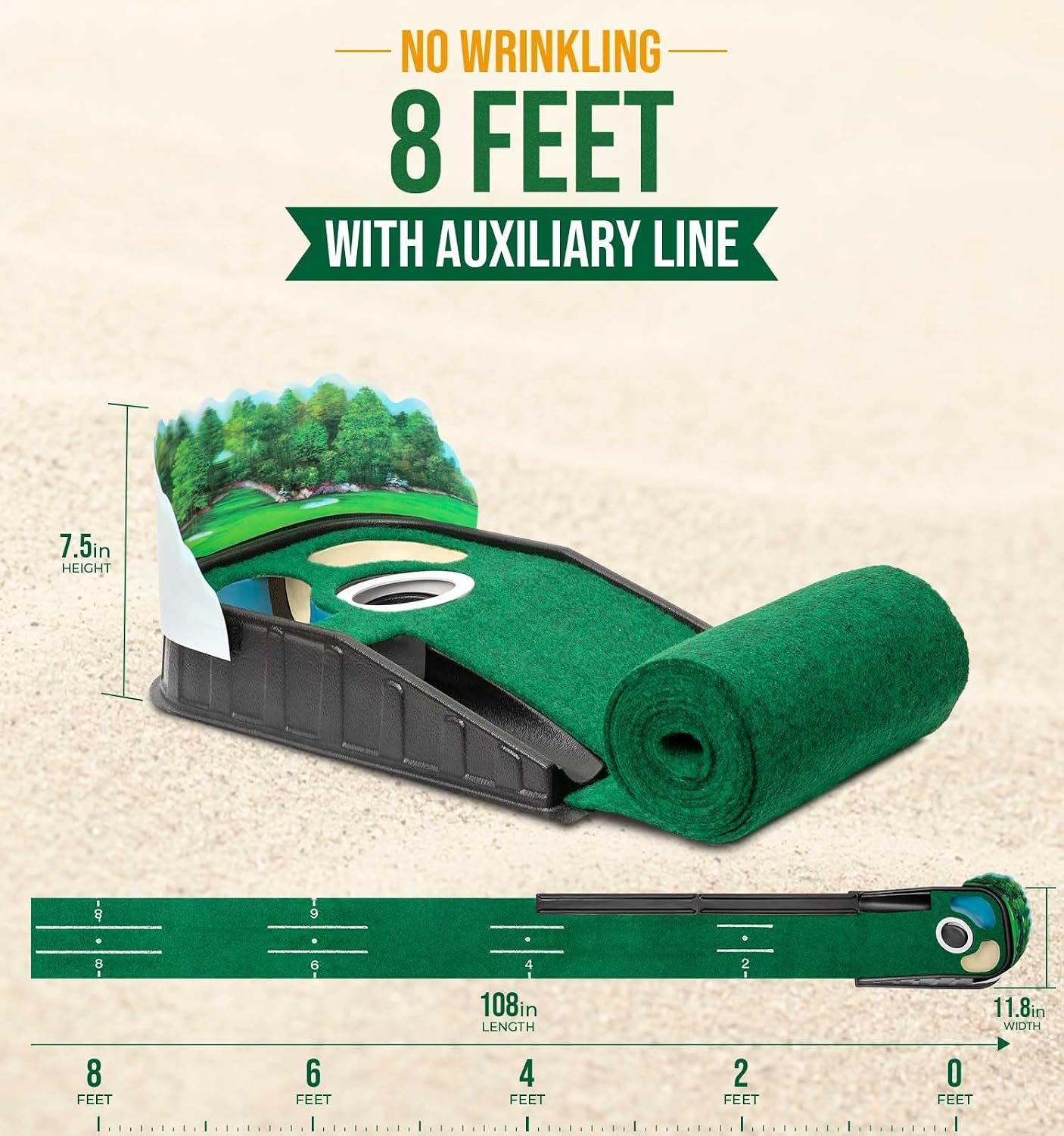 Detalle de Zcoorey GPM Indoor Golf Putting Mat with Alignment Guides and Ball Return