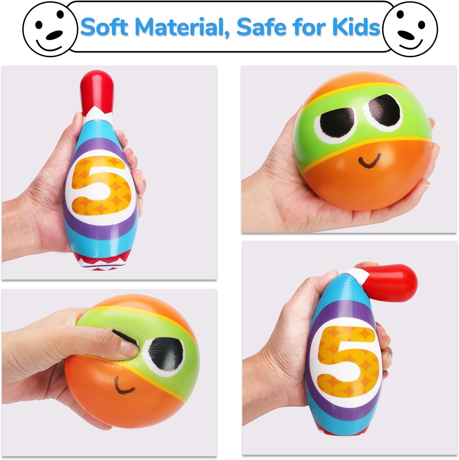 Detalle de Kids Bowling Toy Set 2-5: Soft Foam Bowling Pins & Balls for Indoor & Outdoor Play