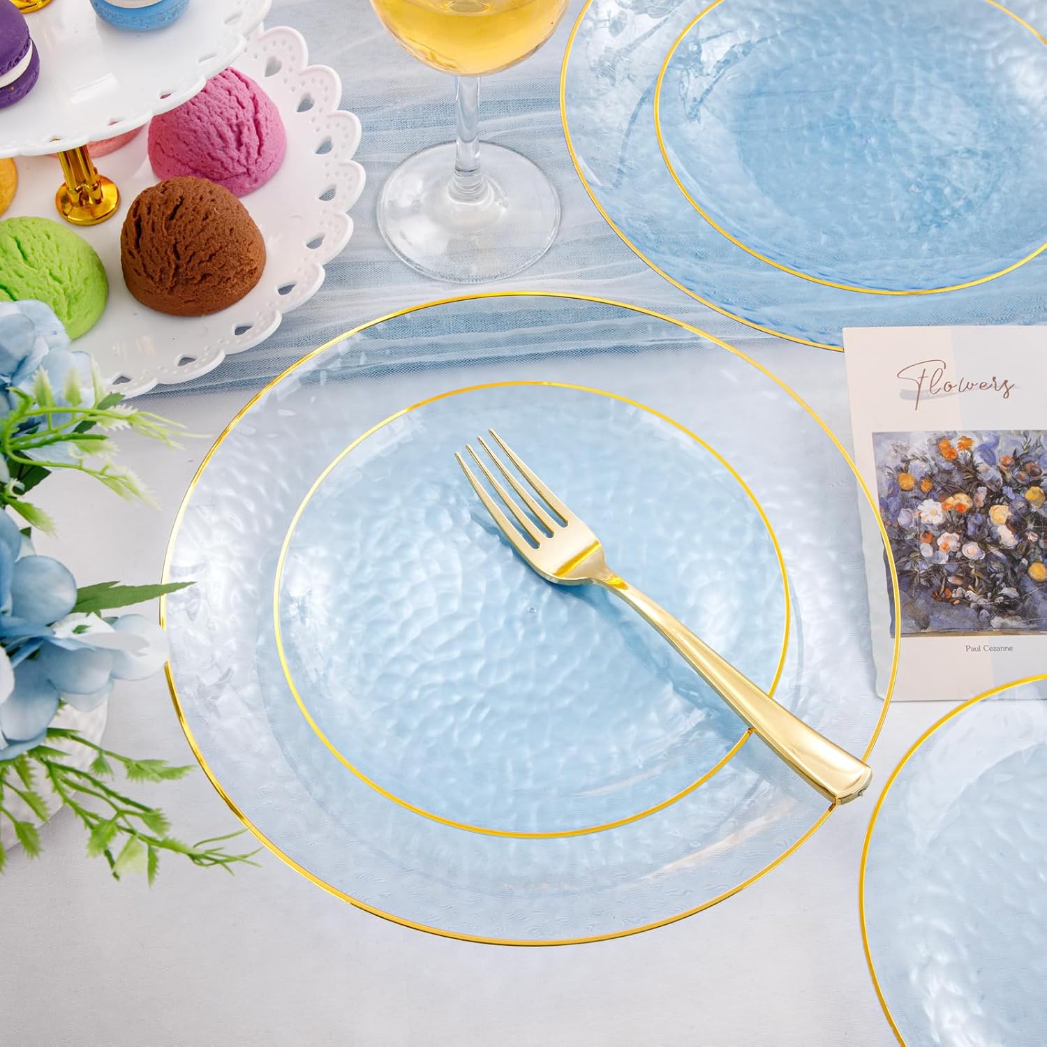 Thumbnail 3 de Rubtlamp 175 Pcs Blue and Gold Disposable Dinnerware Set for 25 Guests