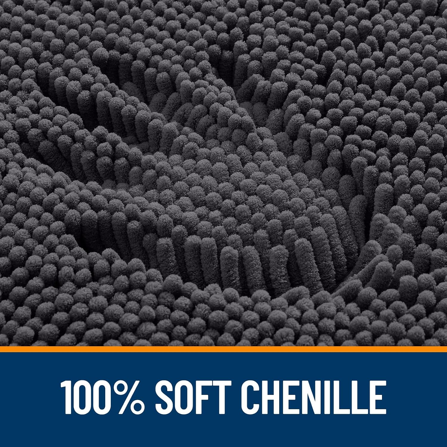 Detalle de OLANLY Bathroom Runner Rug, 40" x 24" Chenille, Dark Gray, Rubber Backing
