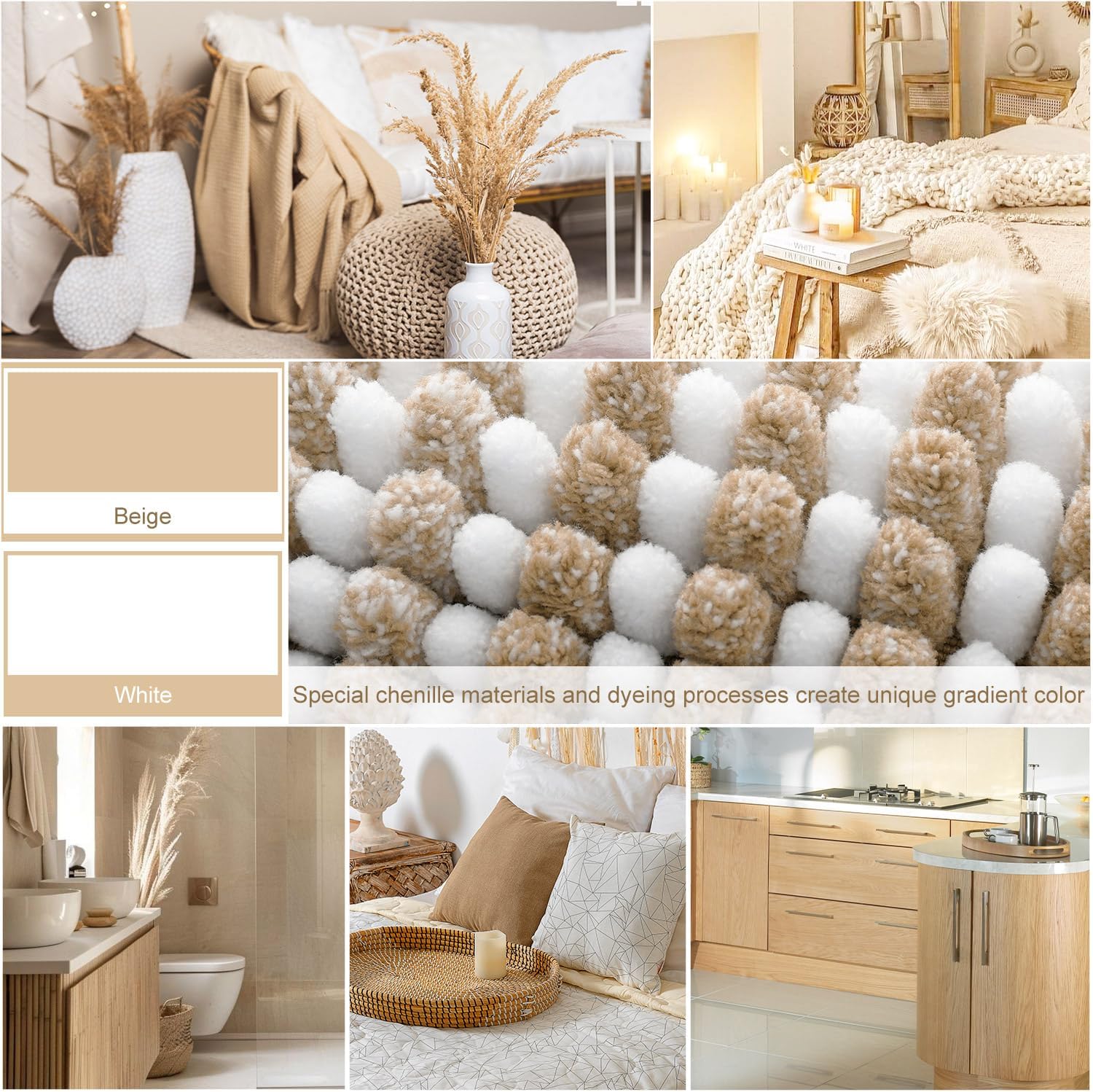 Thumbnail 2 de BSICPRO 2-Piece Chenille Bathroom Rug Set (Non-Slip, Machine Washable) — Beige