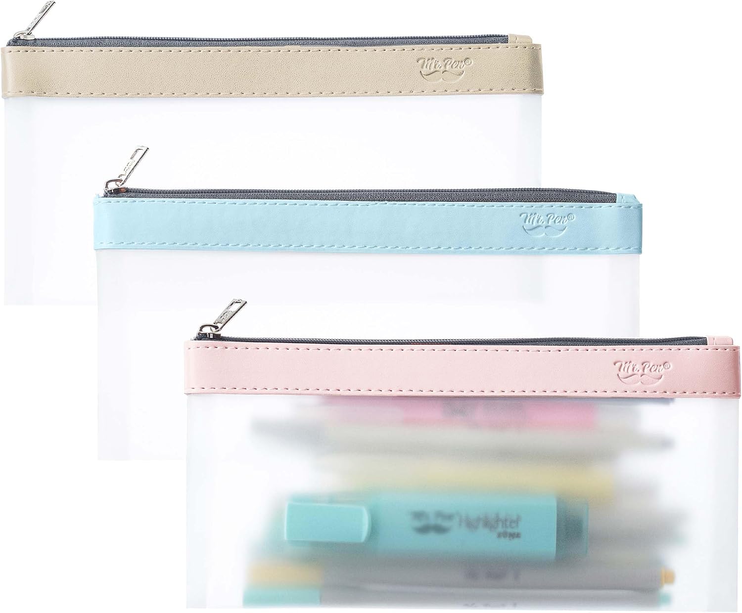 Detalle de Mr. Pen QWHH003M344VC Clear Pencil Pouches, 3-Pack, Medium TPU