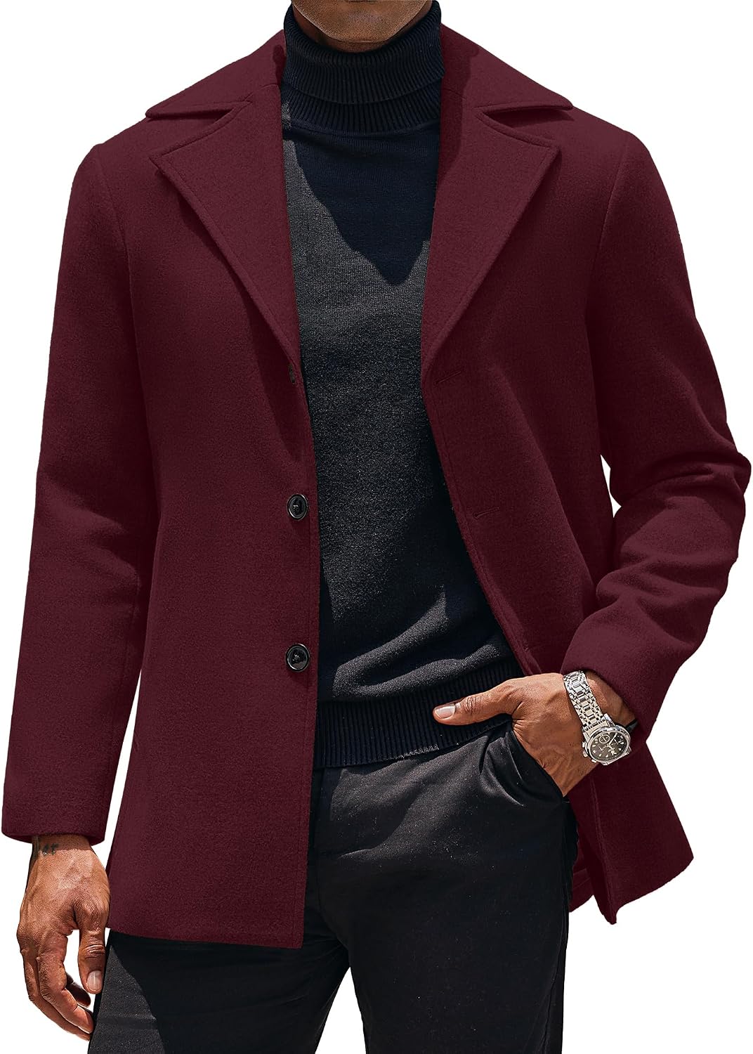 Detalle 2 de COOFANDY Mens Trench Coat Notched Collar Overcoat