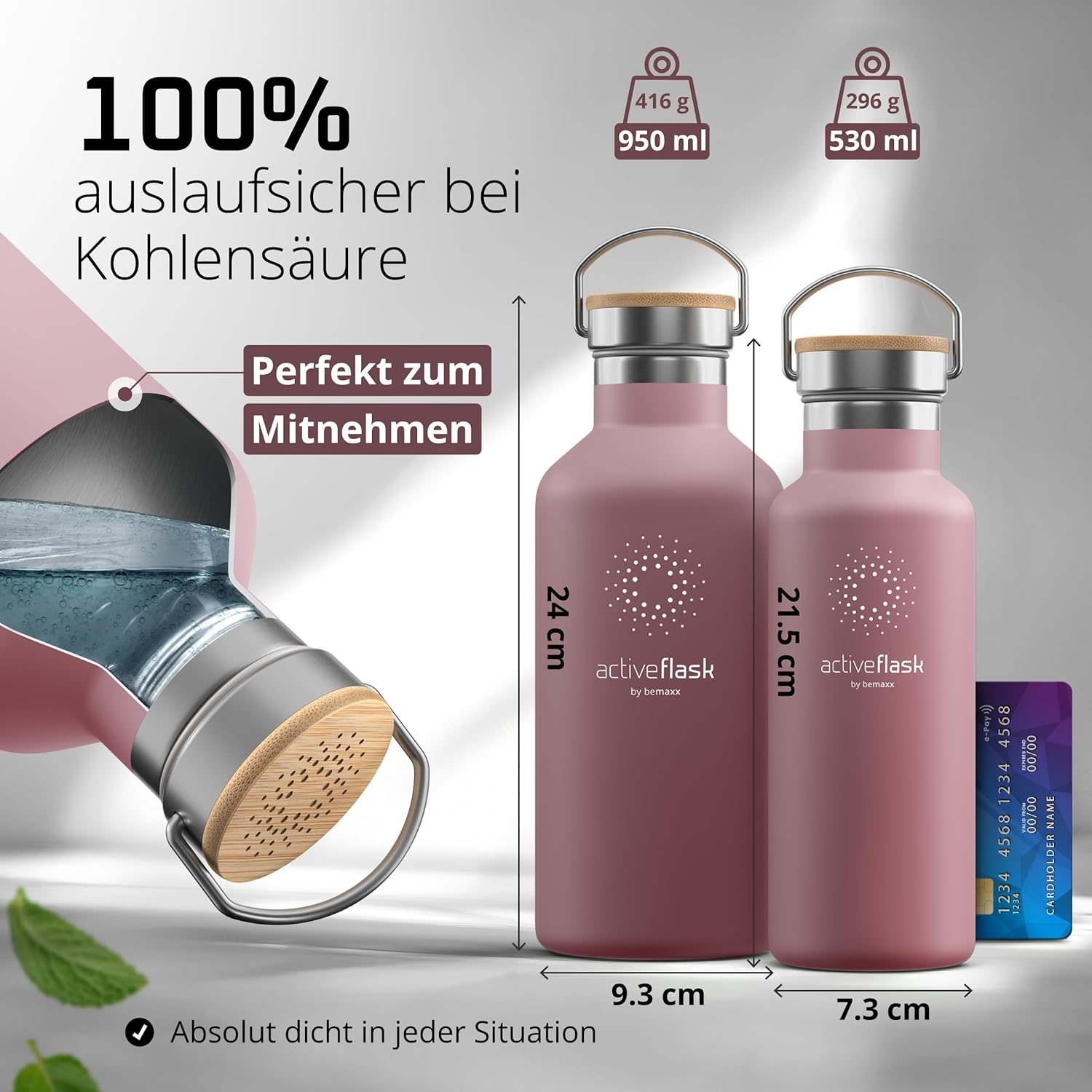 Thumbnail 5 de Edelstahl-Trinkflasche mit Strohhalm & Infuser plus 3 Deckeln – BPA-frei, auslaufsicher, kohlensäuregeeignet